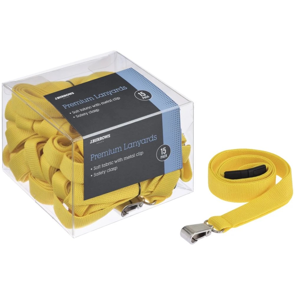 3 J.Burrows Premium Lanyards with Metal Clip Yellow 15 Pack, 3 of 3