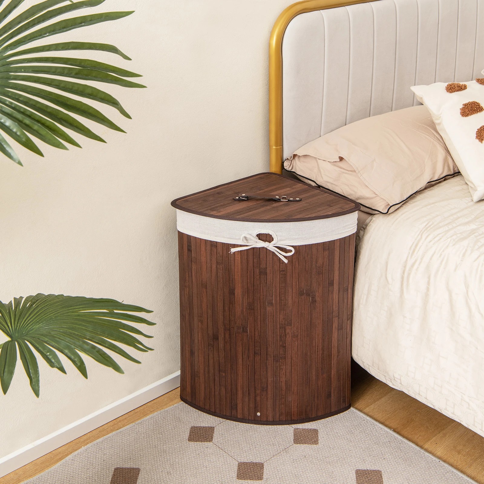 4 Costway 72L Bamboo Laundry Hamper Corner Storage Basket w/Lid - Brown, 4 of 5