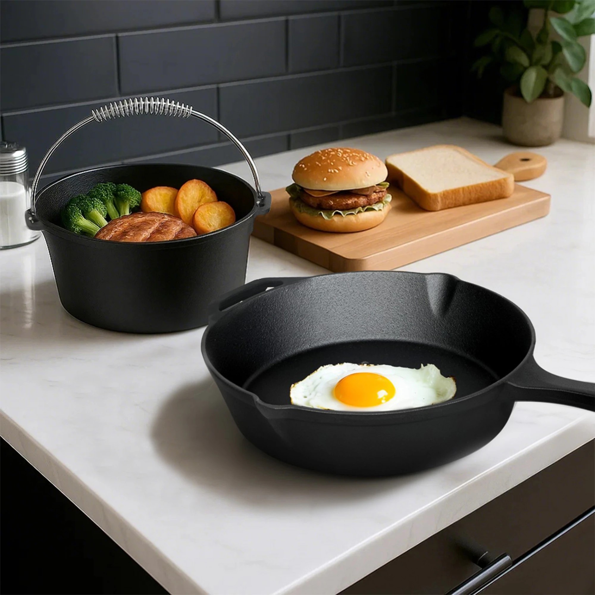 7 Toque 27Cm Cast Iron Frying Pan And Cast Iron Pot Set, 7 of 9