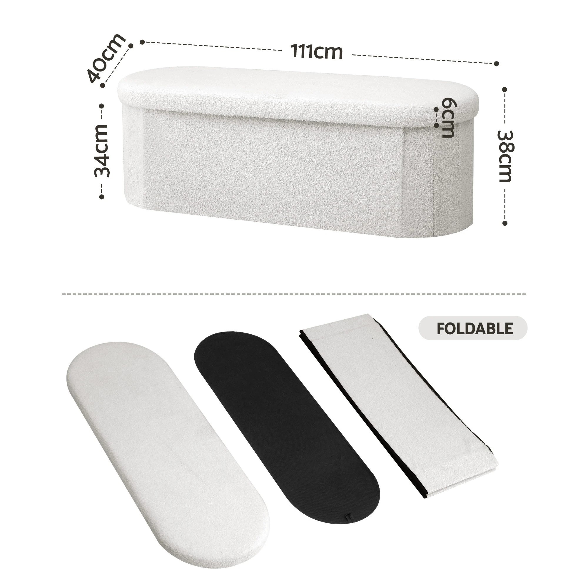 2 Artiss Storage Ottoman Foot Stool Rest Boucle Fabric Foldable - White, 2 of 7