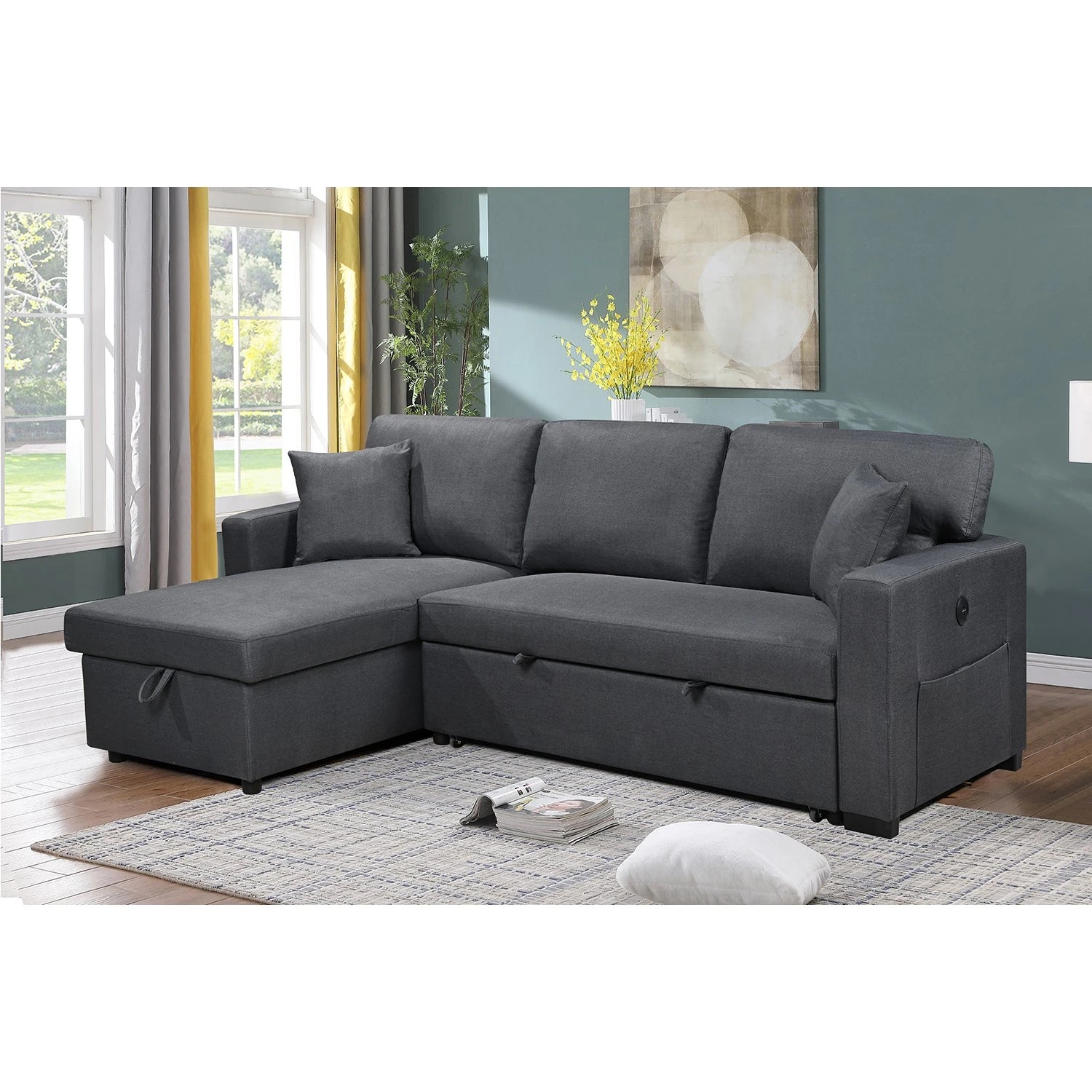 4 Foret 3 Seater Modular Sofa Bed Corner Lounge Pullout Storage Usb Charcoal, 4 of 9