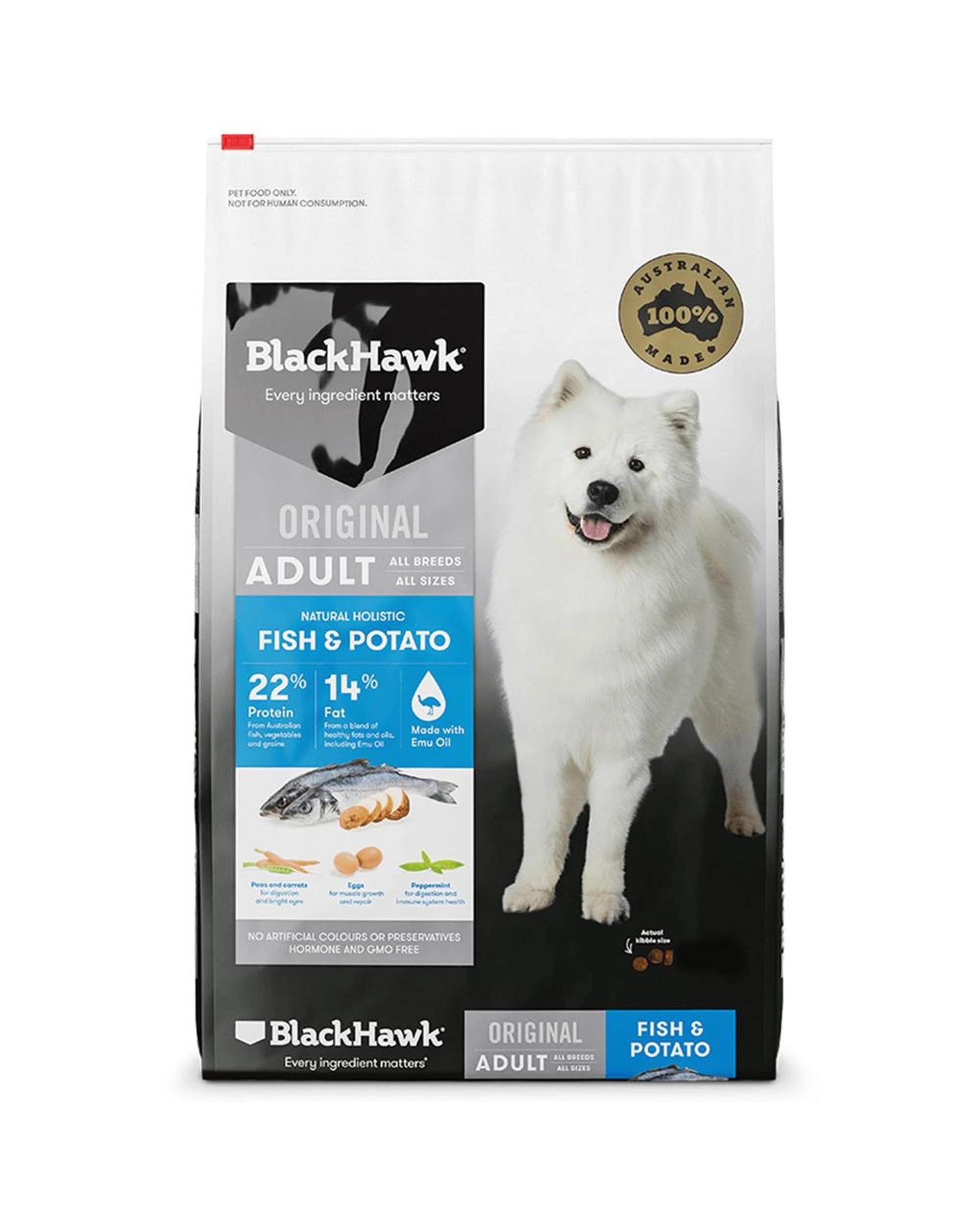 1 Black Hawk Adult All Breeds Complete Dog Food Fish & Potato 20kg, 1 of 2