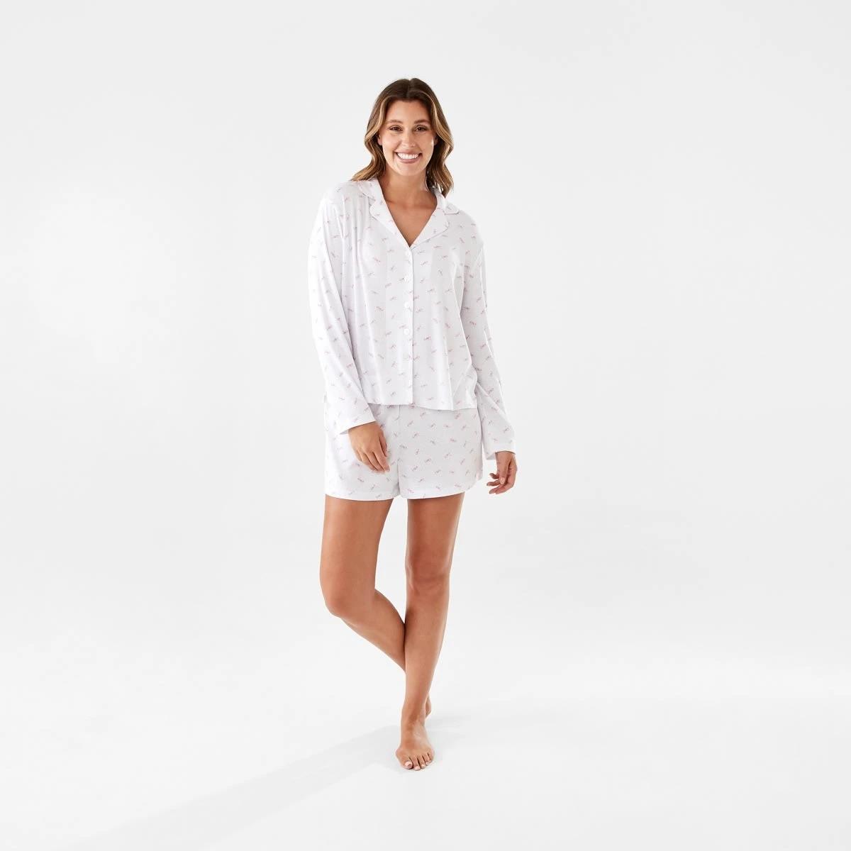 8 Pointelle Long Sleeve Top and Shorts Pyjama Set Pink Bows, 8 of 8