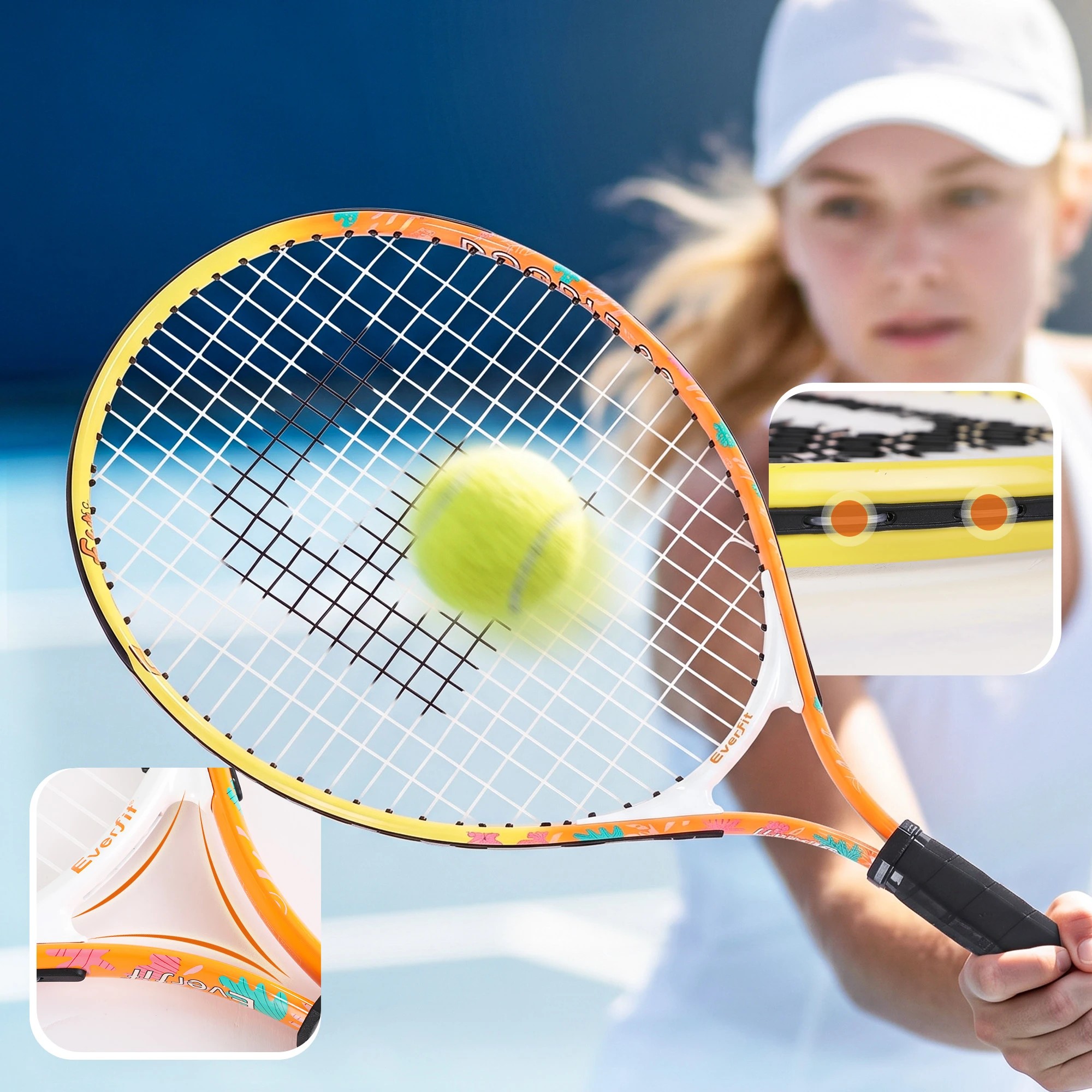 5 Everfit Lightweight Tennis Racket Racquet with Large Head Durable Frame Comfortable Grip and Shock Reduction - Orange, 5 of 9