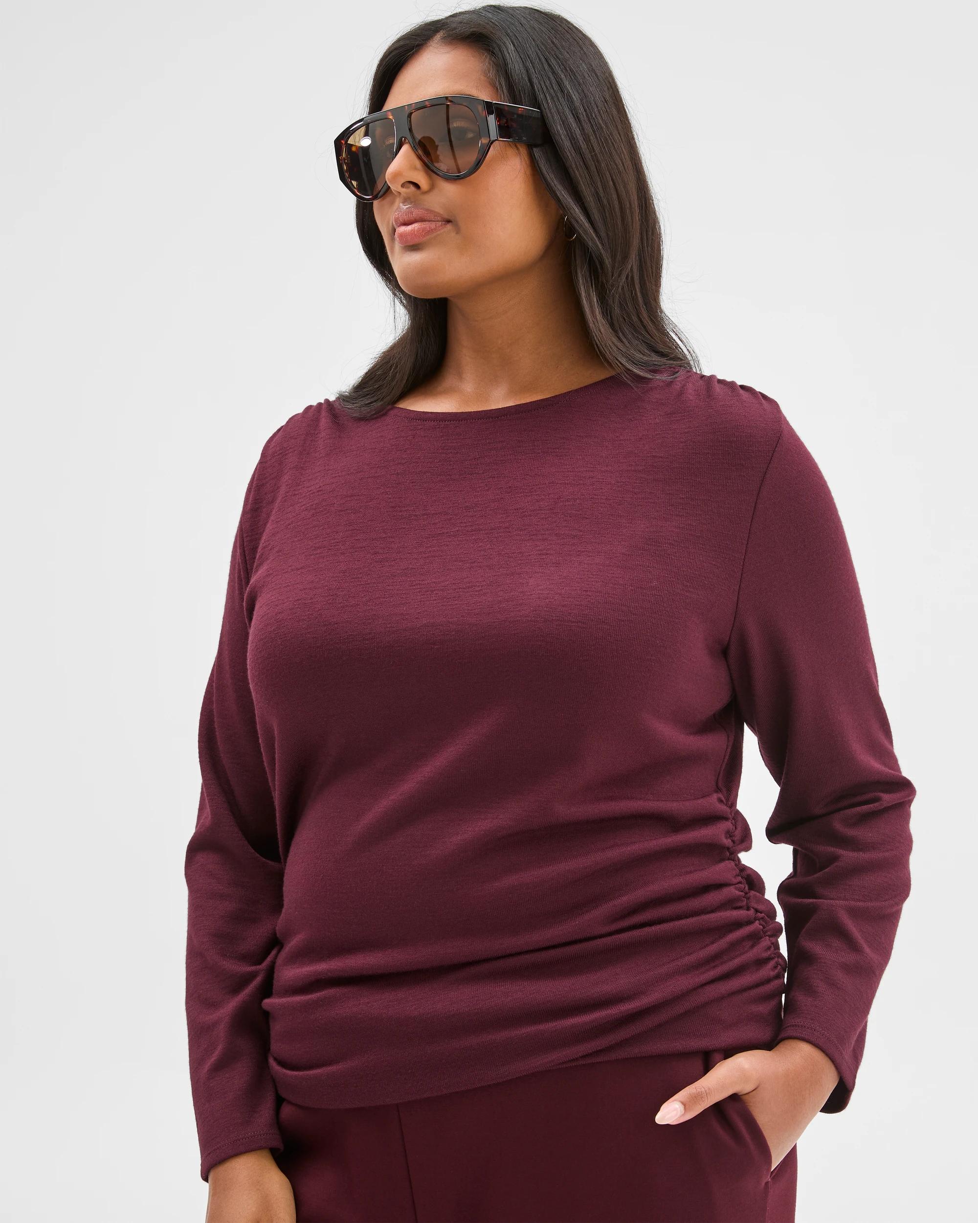 2 Target Curve Plus Size Long Sleeve Drape Knit Top PINOT, 2 of 7