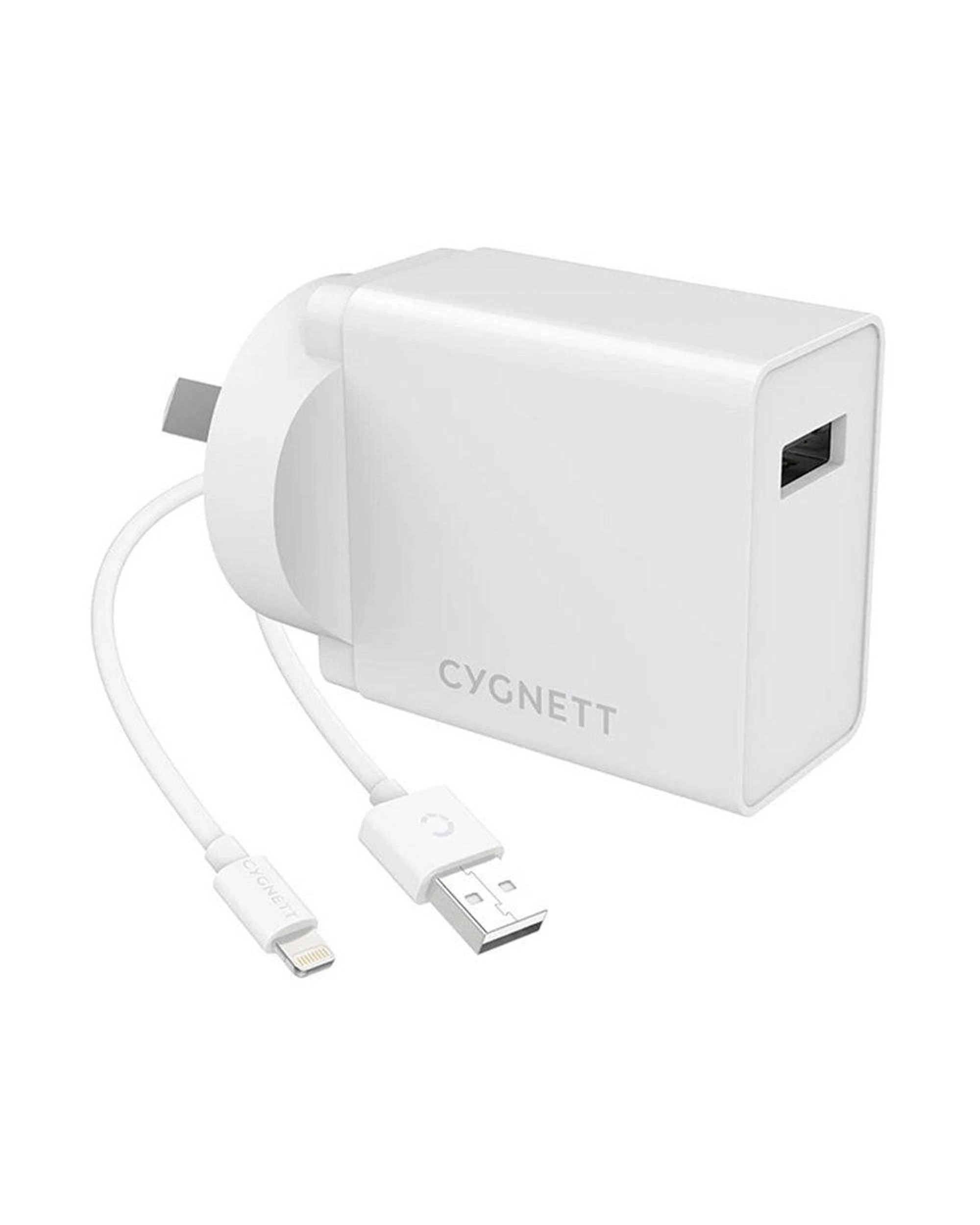 1 Cygnett CY3084POPLU PowerPlus 12W Wall Charger with Lightning to USB-A Cable, White - White, 1 of 6