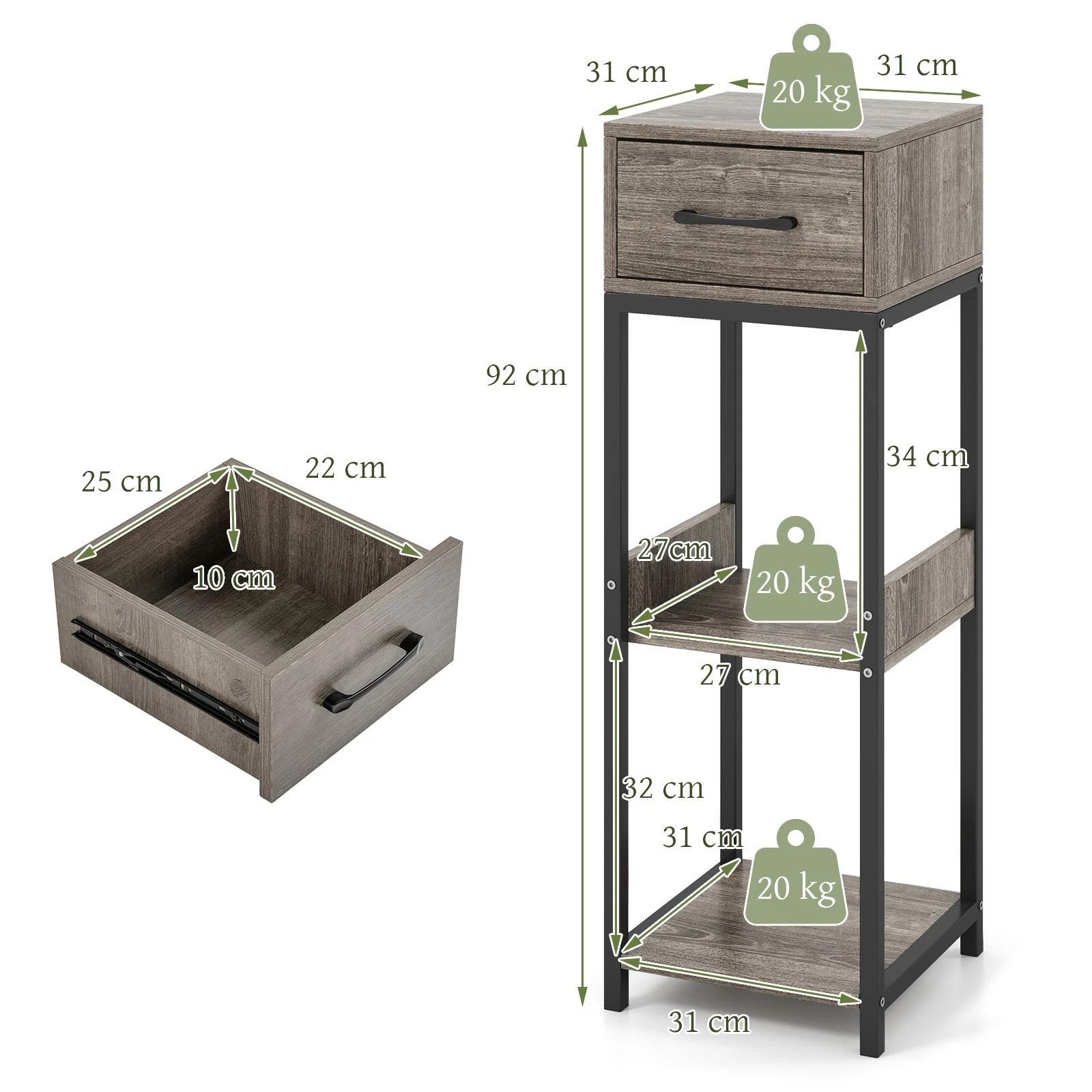 4 Costway 3-Tier Metal Plant Stand Flower Pot Holder Bookshelf w/Drawer Indoor Outdoor, 4 of 4