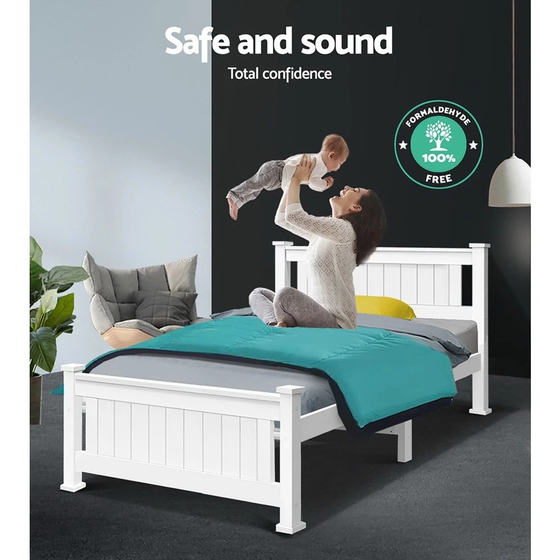 10 Artiss Bed Frame King Single Size Wooden  RIO - White, 10 of 10