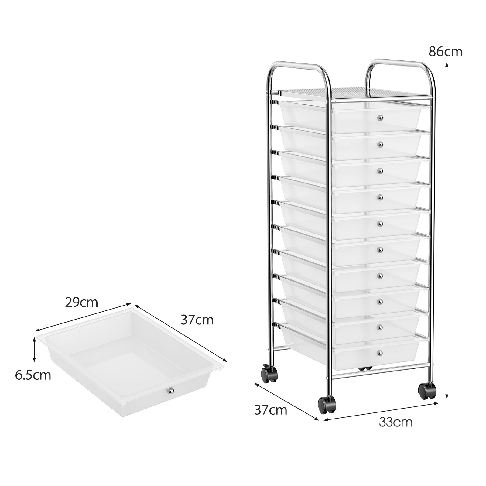 2 Costway 10 Drawers Rolling Storage Cart Mobile Utility Trolley - Clear, 2 of 6