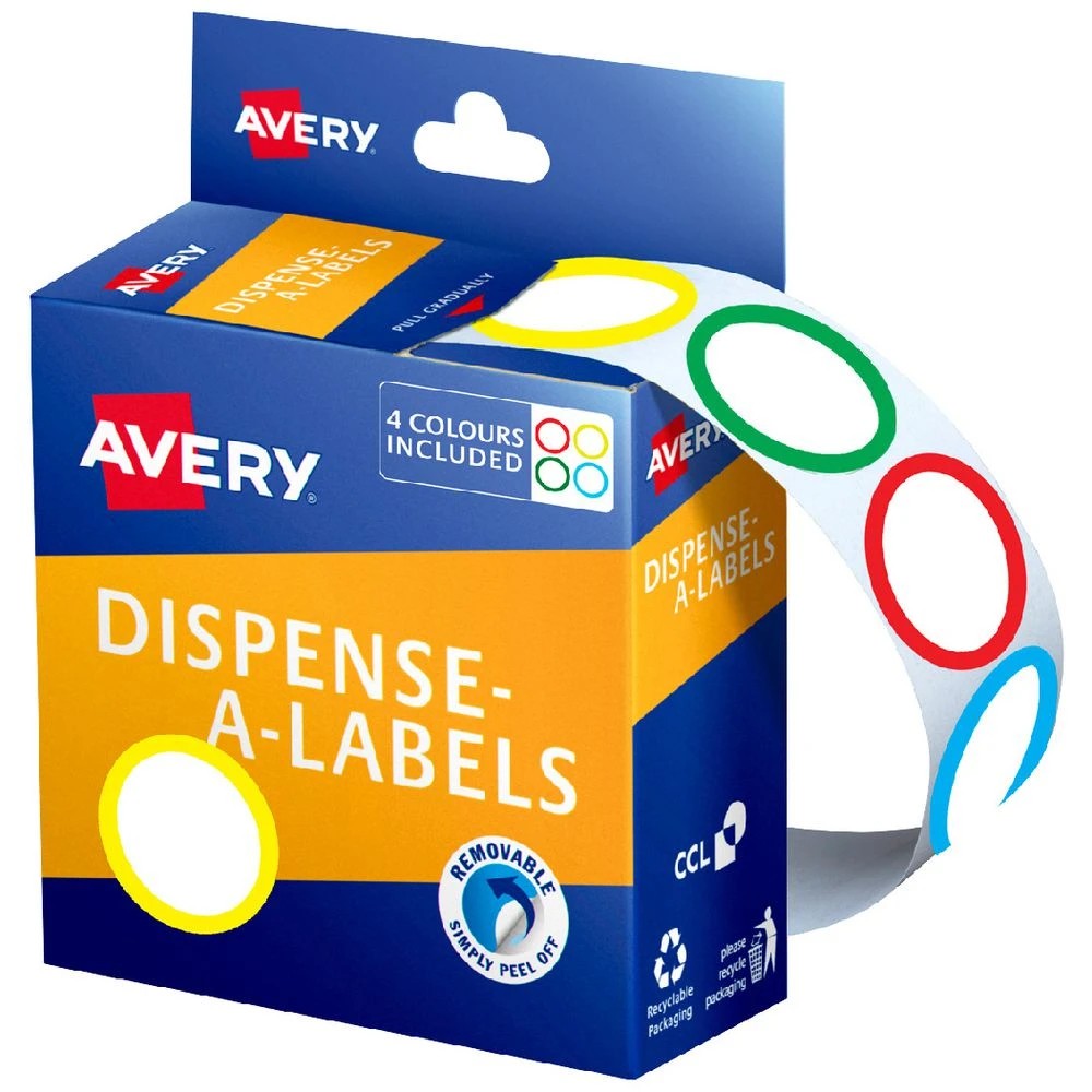 1 Avery Dispenser Labels Circle 24mm Assorted Colours 300 Pack, 1 of 2