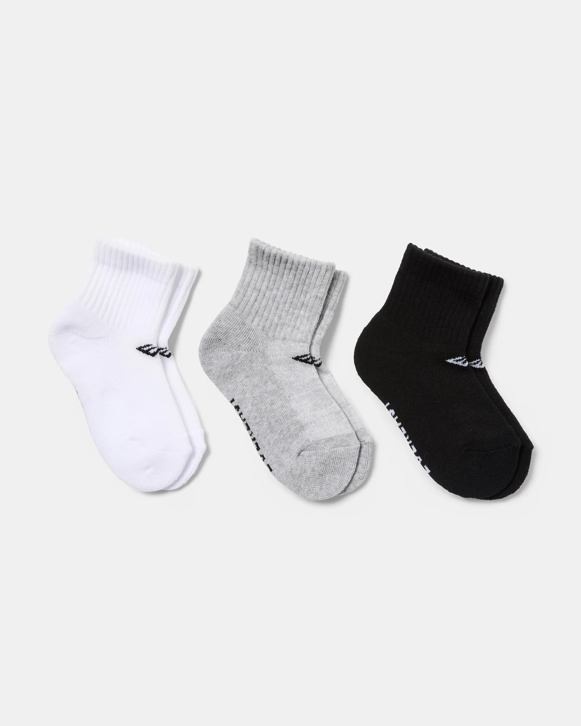 1 3 Pack Everlast Kids Quarter Crew Socks Blk Wh Gry, 1 of 3