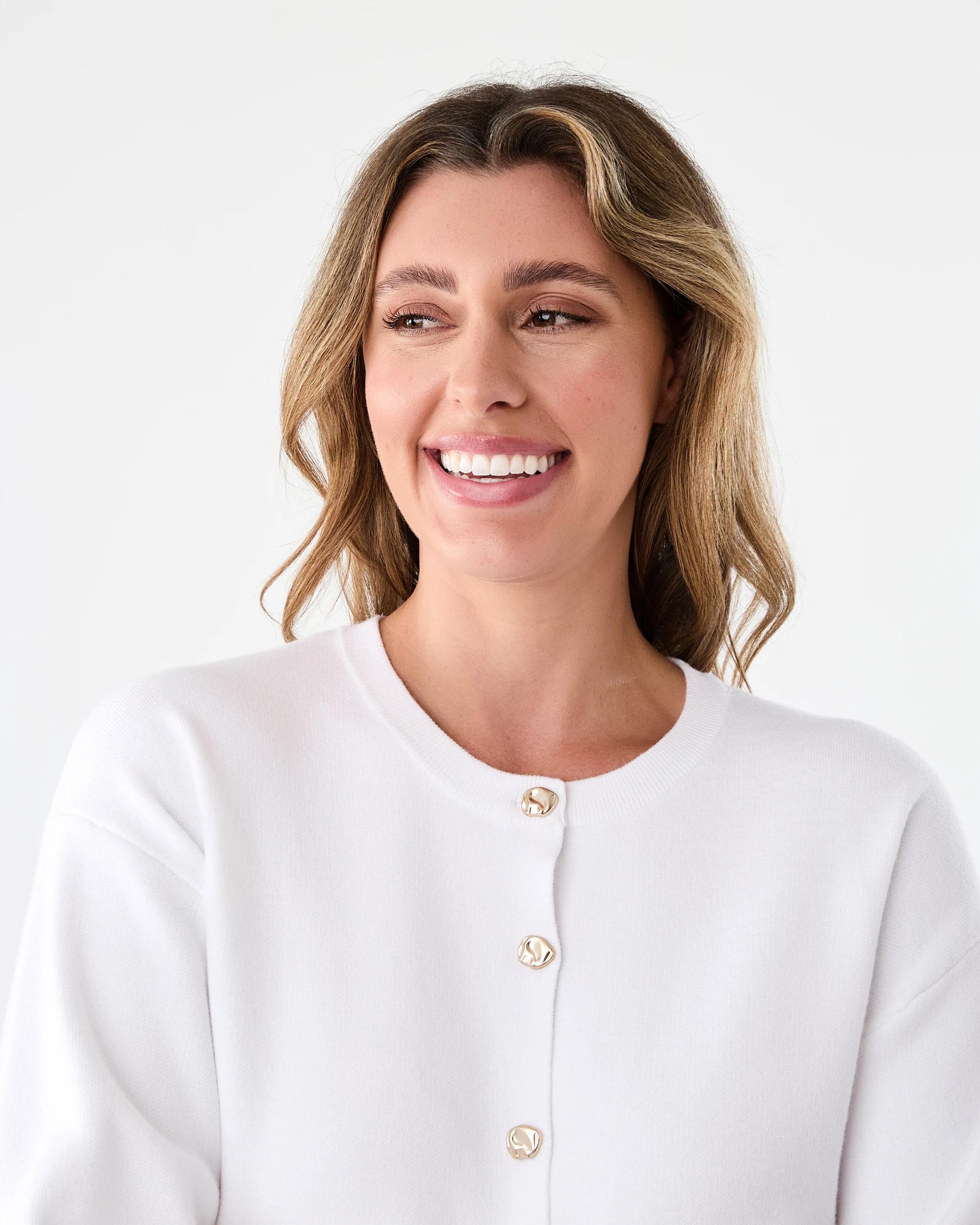 4 Compact Button Cardigan Cld White, 4 of 7