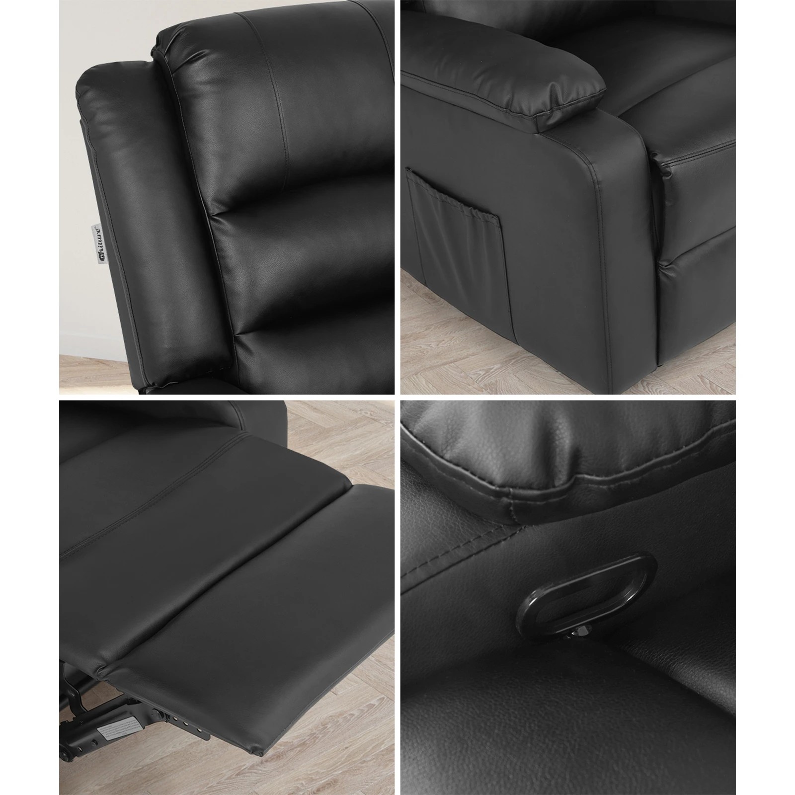4 Oikiture Recliner Chair With Side Pocket Leather
 - Black, 4 of 7