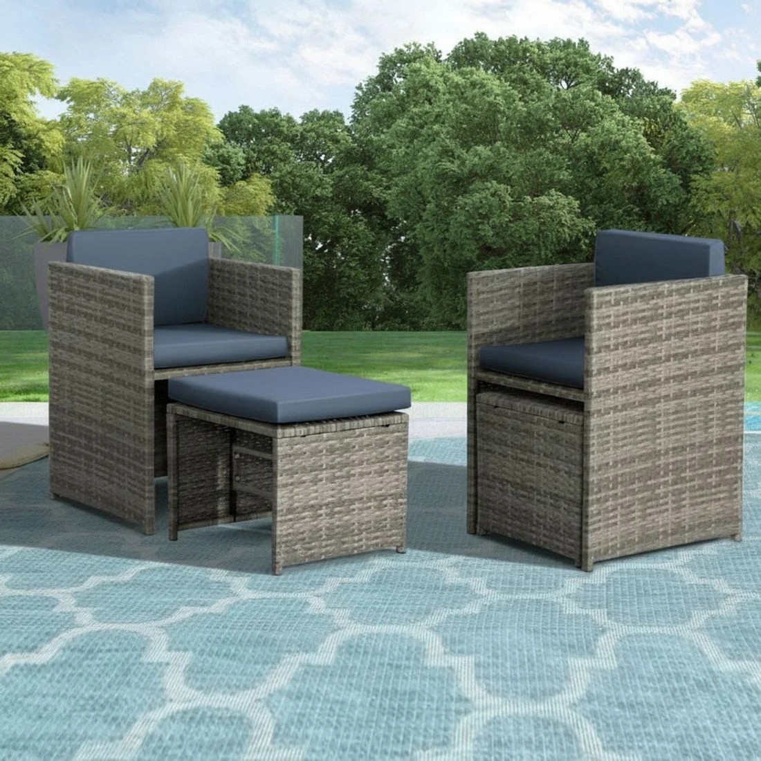 6 Gardeon Outdoor Dining Set 9 Piece Wicker Table Chairs Setting - Grey, 6 of 7