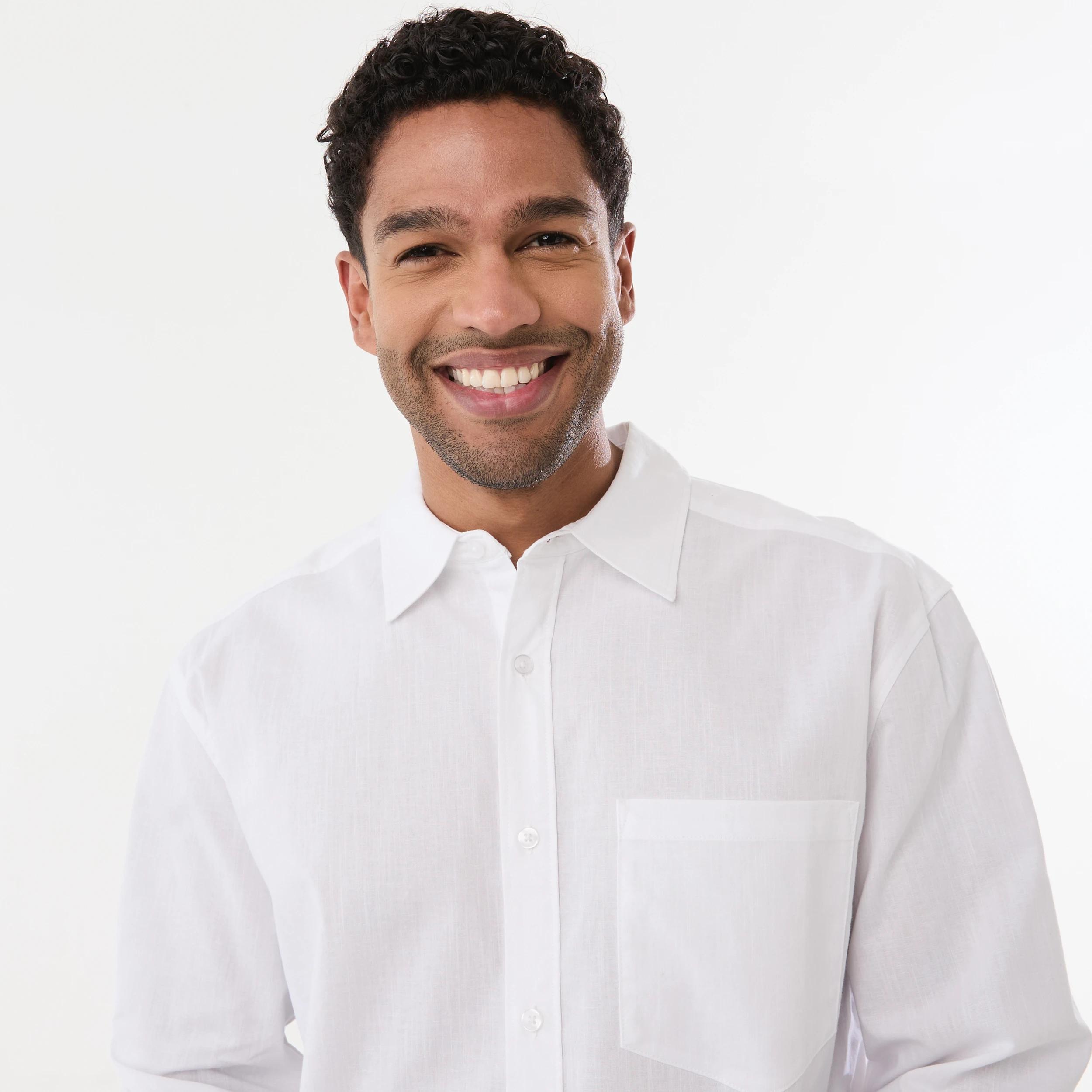 4 Long Sleeve Cotton Linen Shirt WHITE, 4 of 6