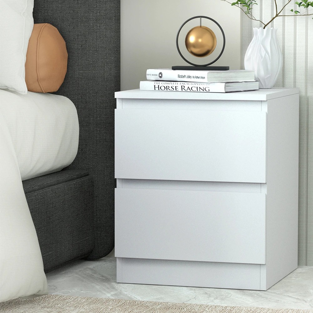 1 Artiss Bedside Table 2 Drawers Nightstand Bedroom Storage Compact Design Space Saving Modern Decor Easy Assembly - White, 1 of 8