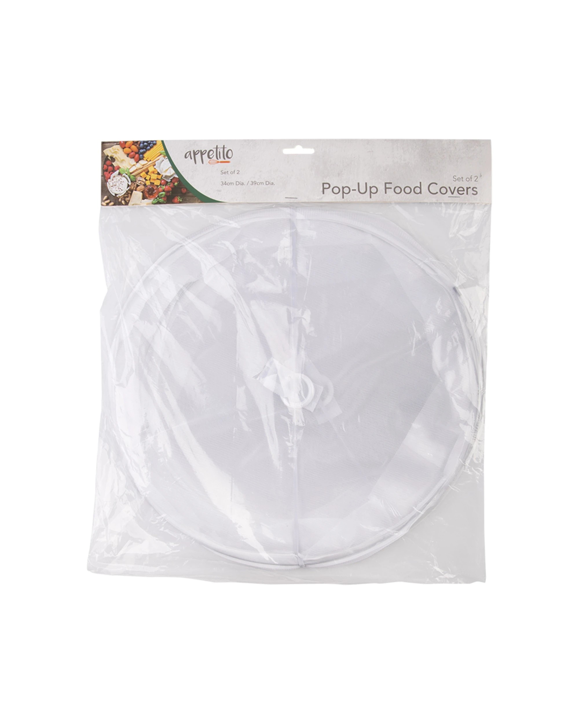 2 Appetito 2pc Pop-Up Food Protection Covers Home Kitchen Cooking 34cm 39cm - White, 2 of 4