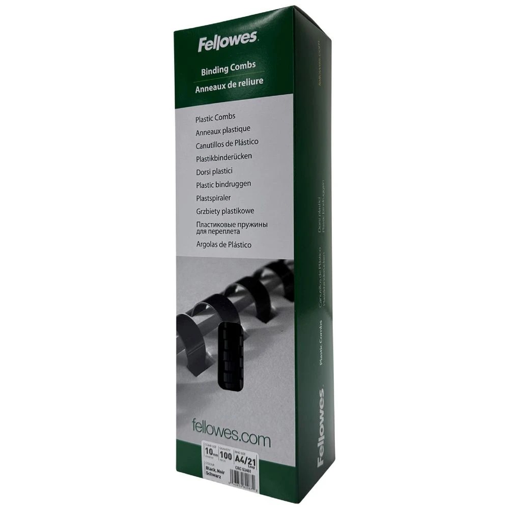 1 Fellowes Binding Combs 21 Loop 10mm Black 100 Pack, 1 of 6