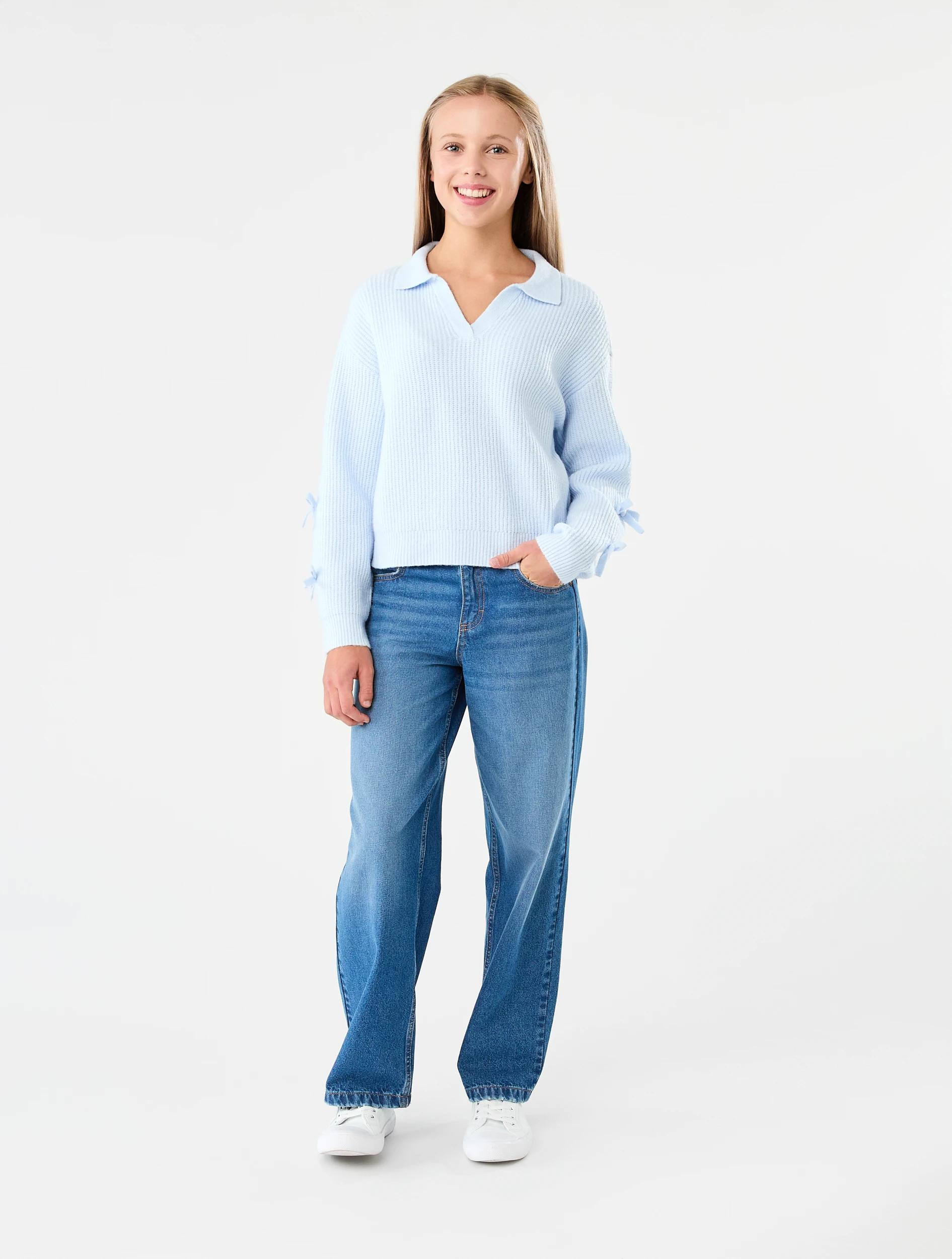 5 Bow Sleeve Rugby Knit Top Icew Blue, 5 of 6