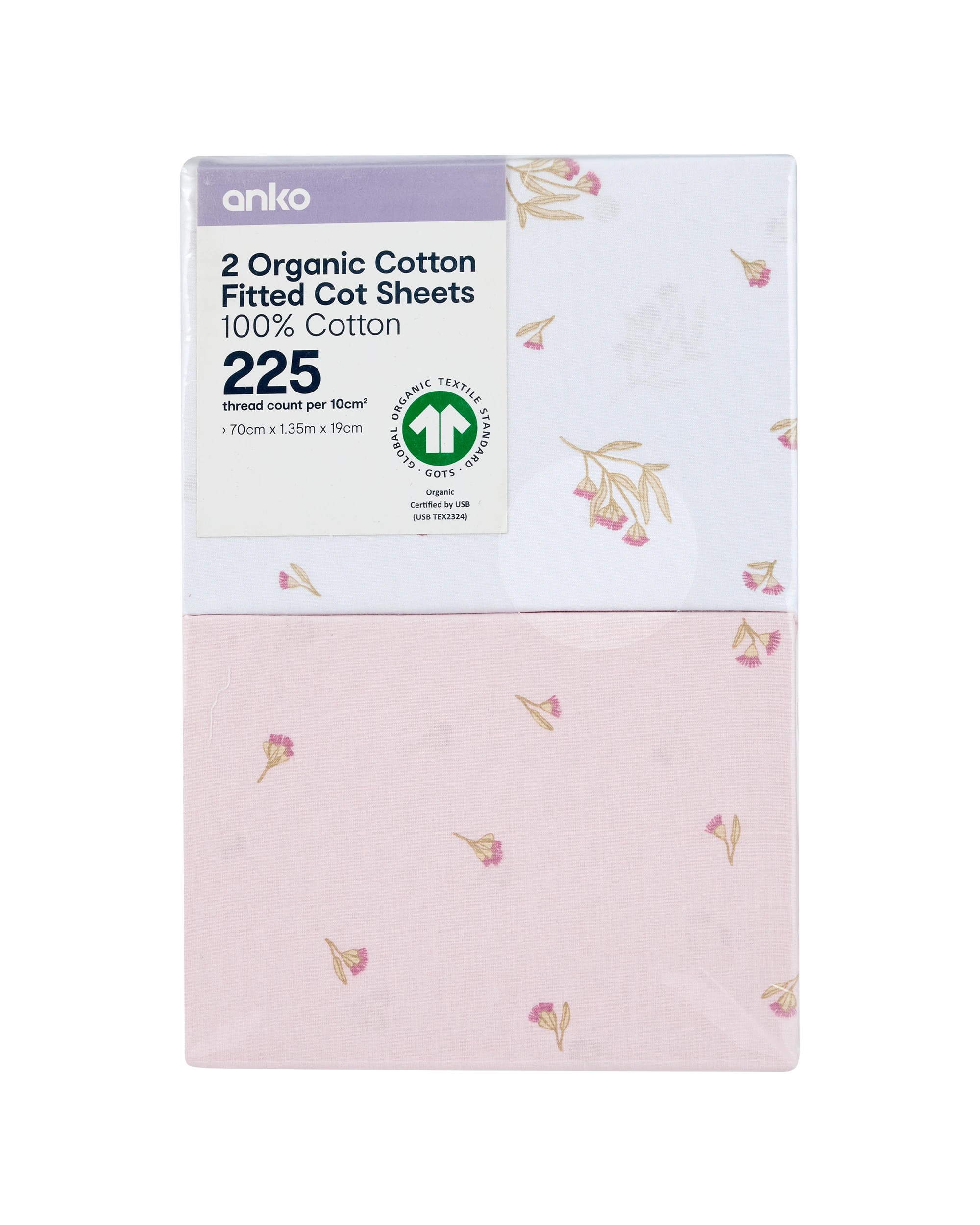 6 2 Pack 225 Thread Count Organic Cotton Fitted Cot Sheets - Natives, 6 of 6