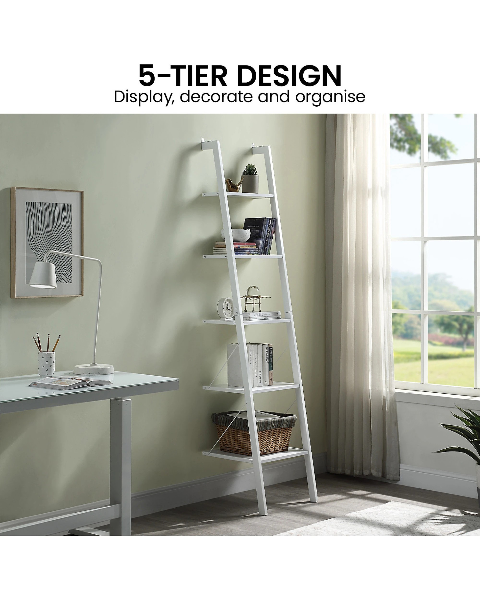10 Sarantino Amelia 5-tier Ladder Shelf In White, 10 of 10