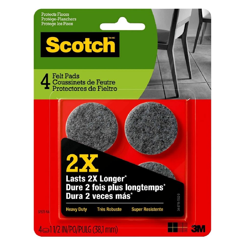 2 Scotch Heavy Duty Felt Pads 3.4cm Grey 4 Pack, 2 of 4