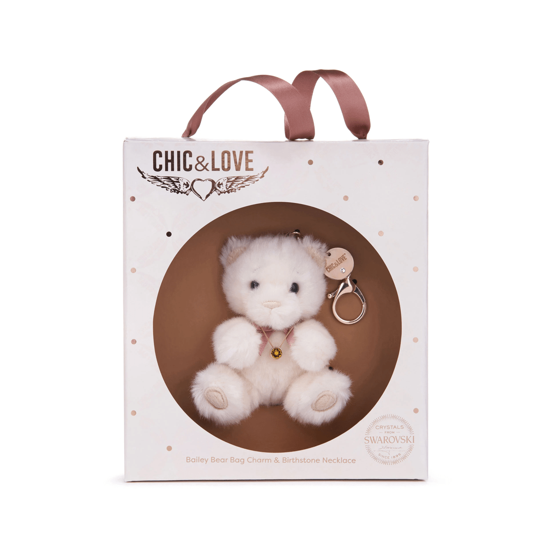 1 Chic & Love - Bailey Bear Bag Charm & Necklace November - Gift Set - White, 1 of 4