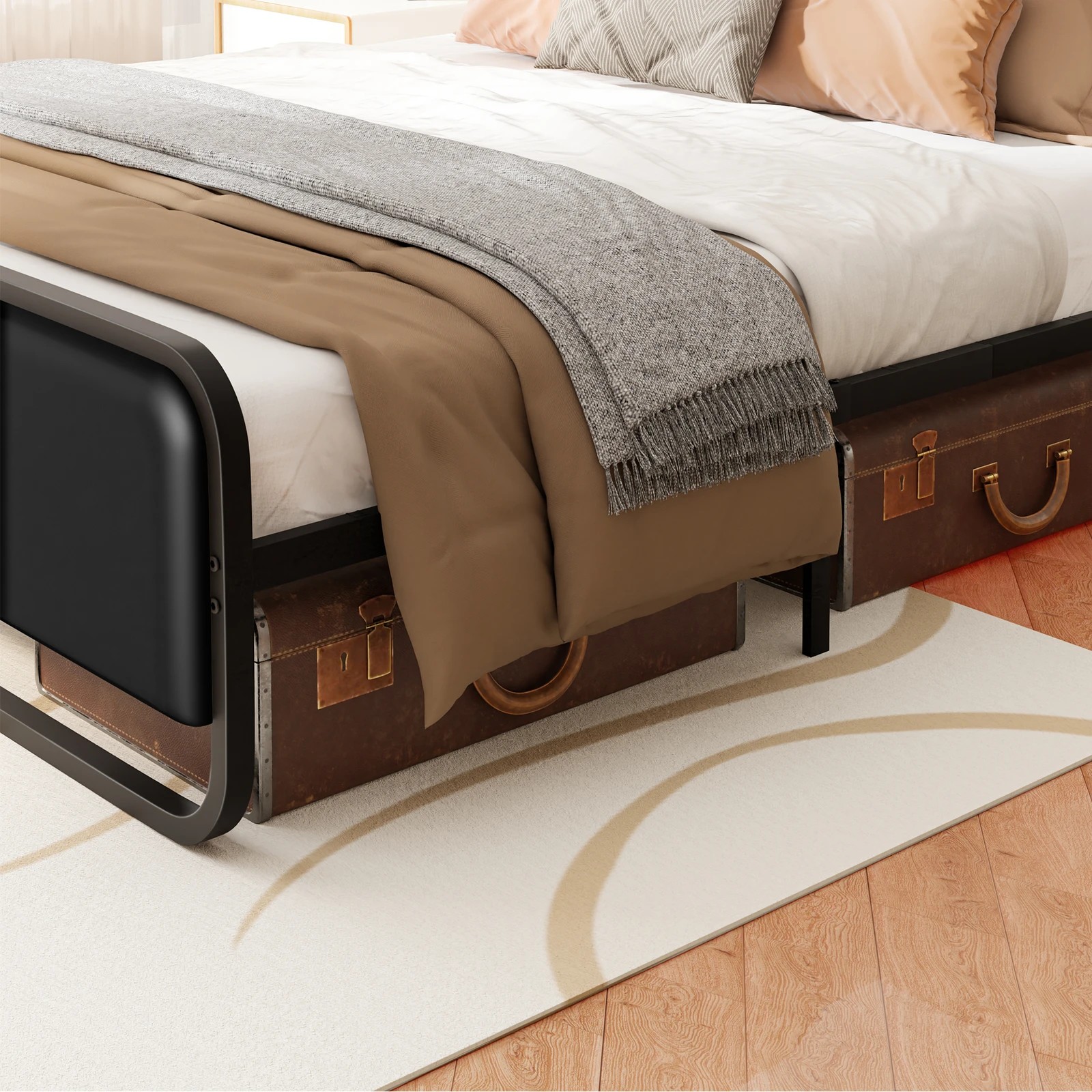 8 Alfordson Metal Bed Frame Queen Size Upholstered Headboard Leather Madge - Black, 8 of 10