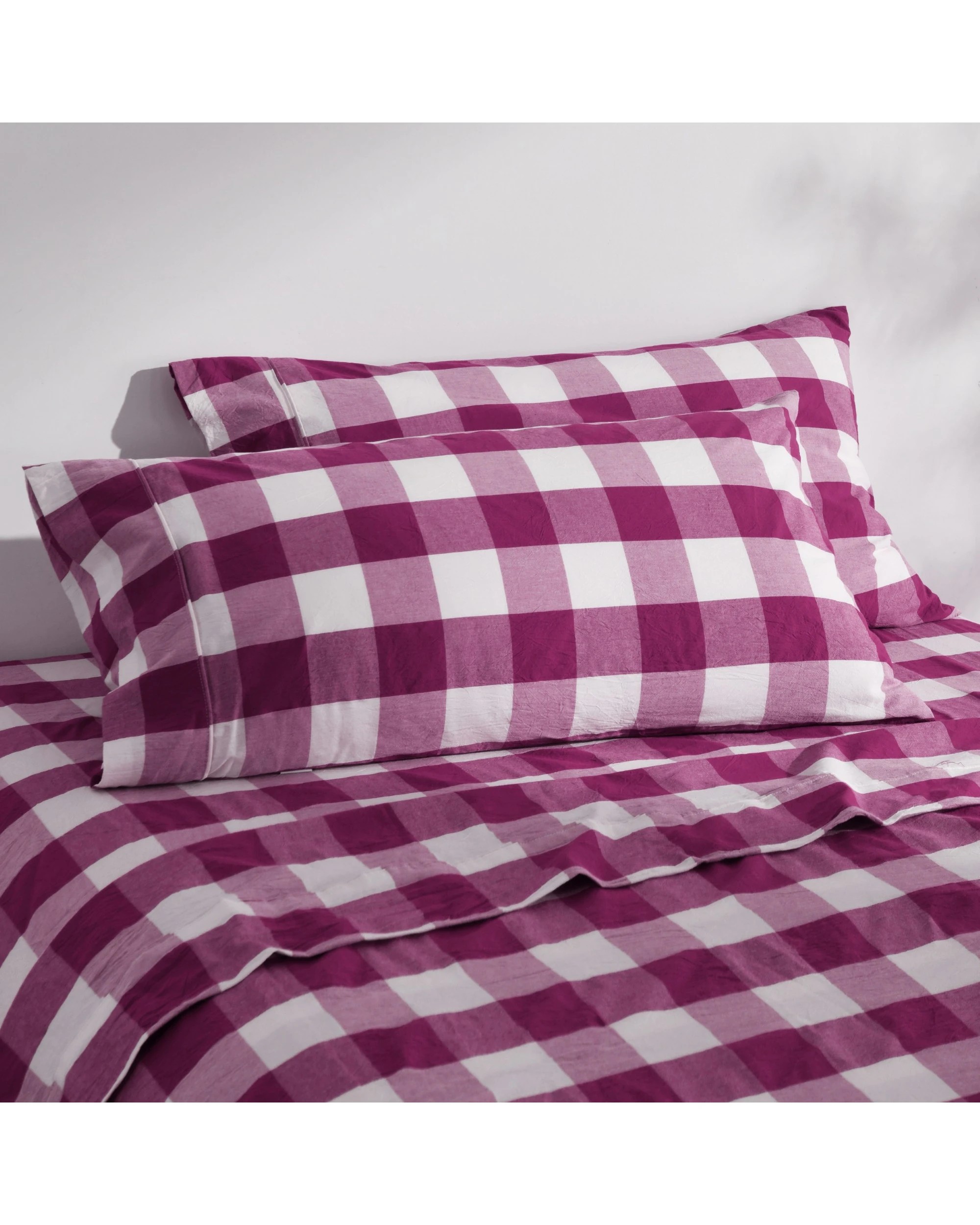 1 Dreamaker Twin Pack Remy Yarn Dyed Washed Cotton Checkered King Pillowcase - Berry, 1 of 5