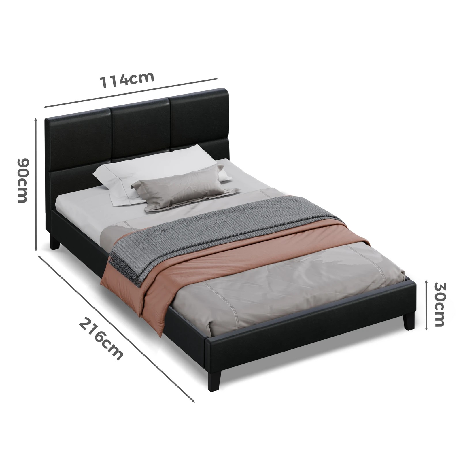 10 Alfordson Bed Frame King Single Wooden Platform Mattress Base Leather - Black, 10 of 10