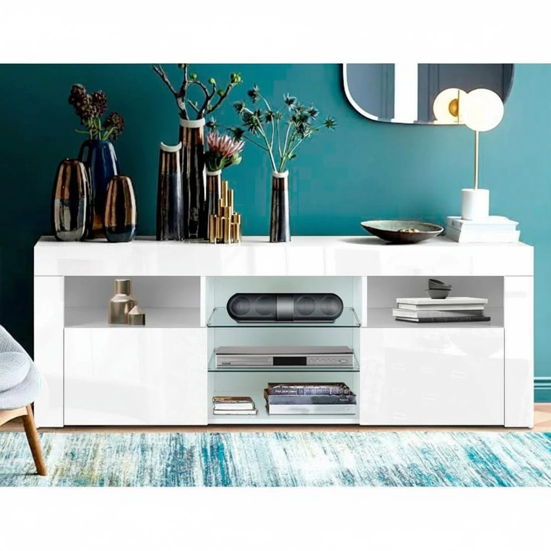 6 Artiss Entertainment Unit TV Cabinet LED 145cm Angus - White, 6 of 9