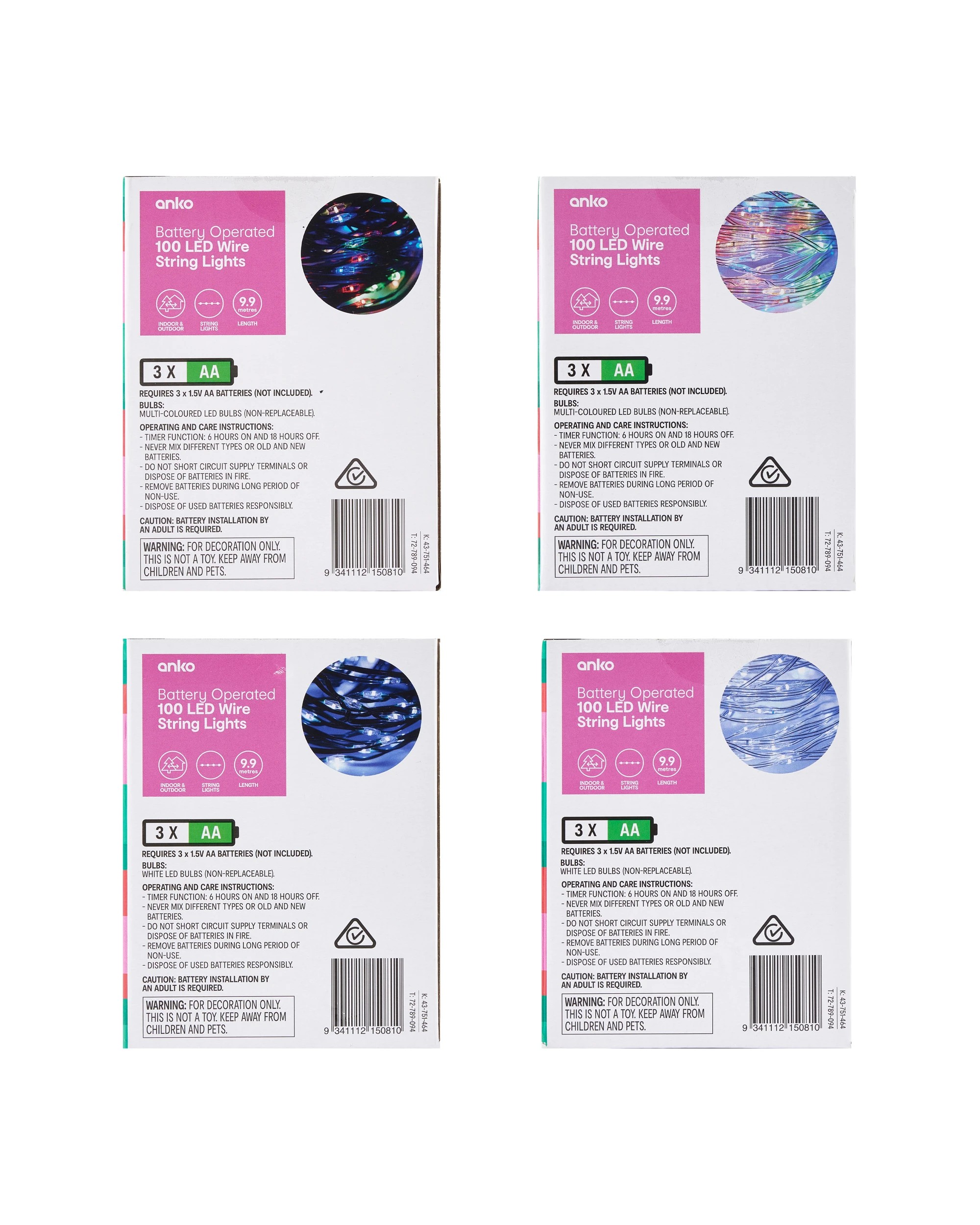 7 Battery Operated 100 LED Wire String Lights - Assorted, 7 of 7