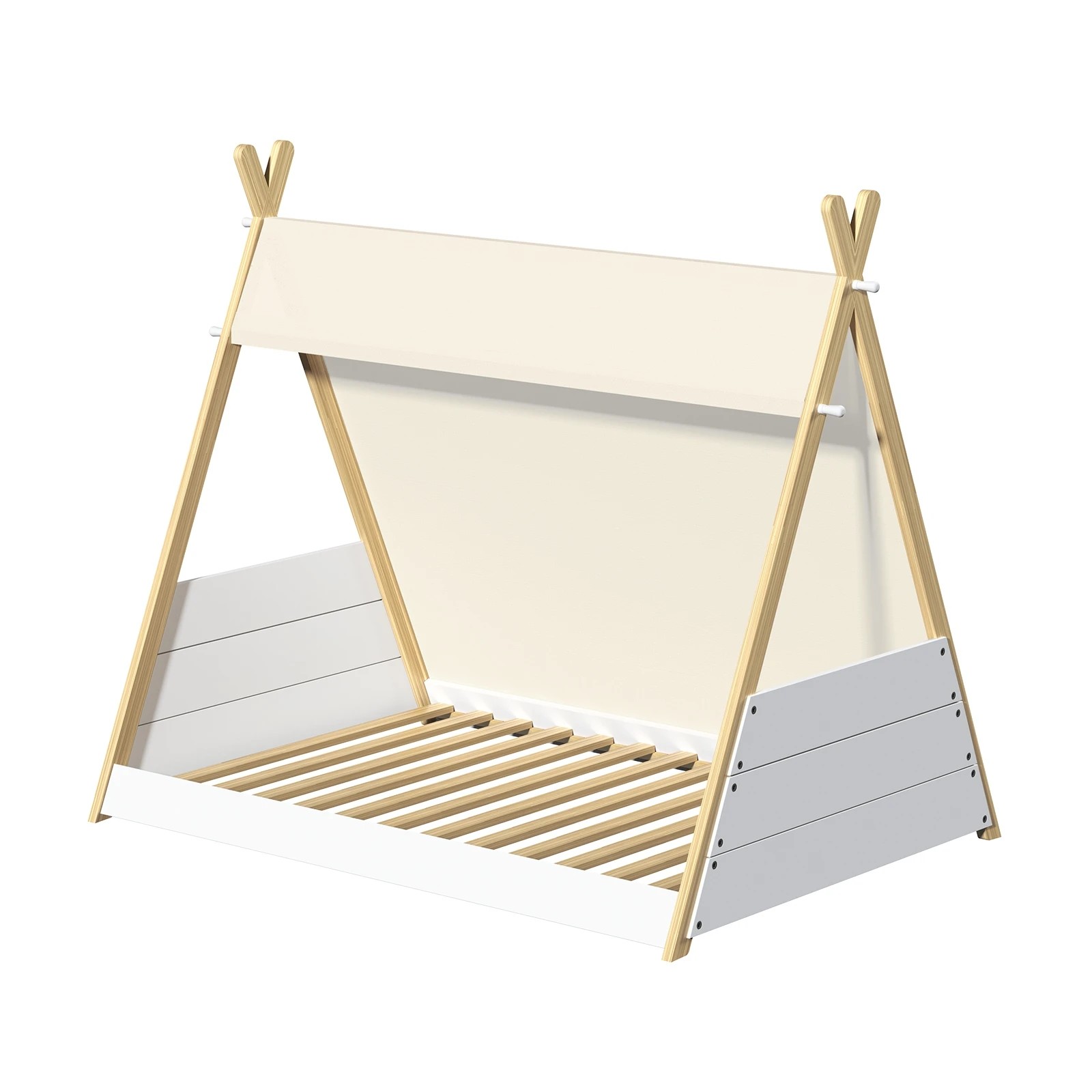 1 Oikiture Kids Bed Frame Wooden Timber Single Canvas Teepee Bed Frame Platform
 - Multi, 1 of 10