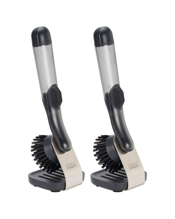 Joseph Joseph SinkTech Soap Dispenser Dish Brush 2PK With Stand Refillable - Clear