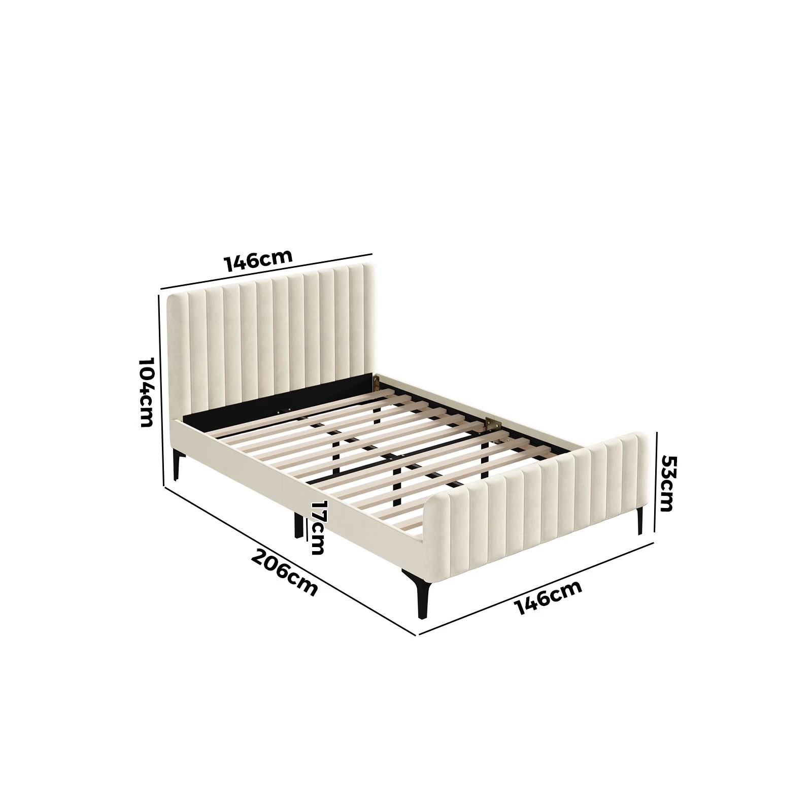 10 Oikiture Double Bed Frame Beds Platform Velvet
 - Beige, 10 of 10