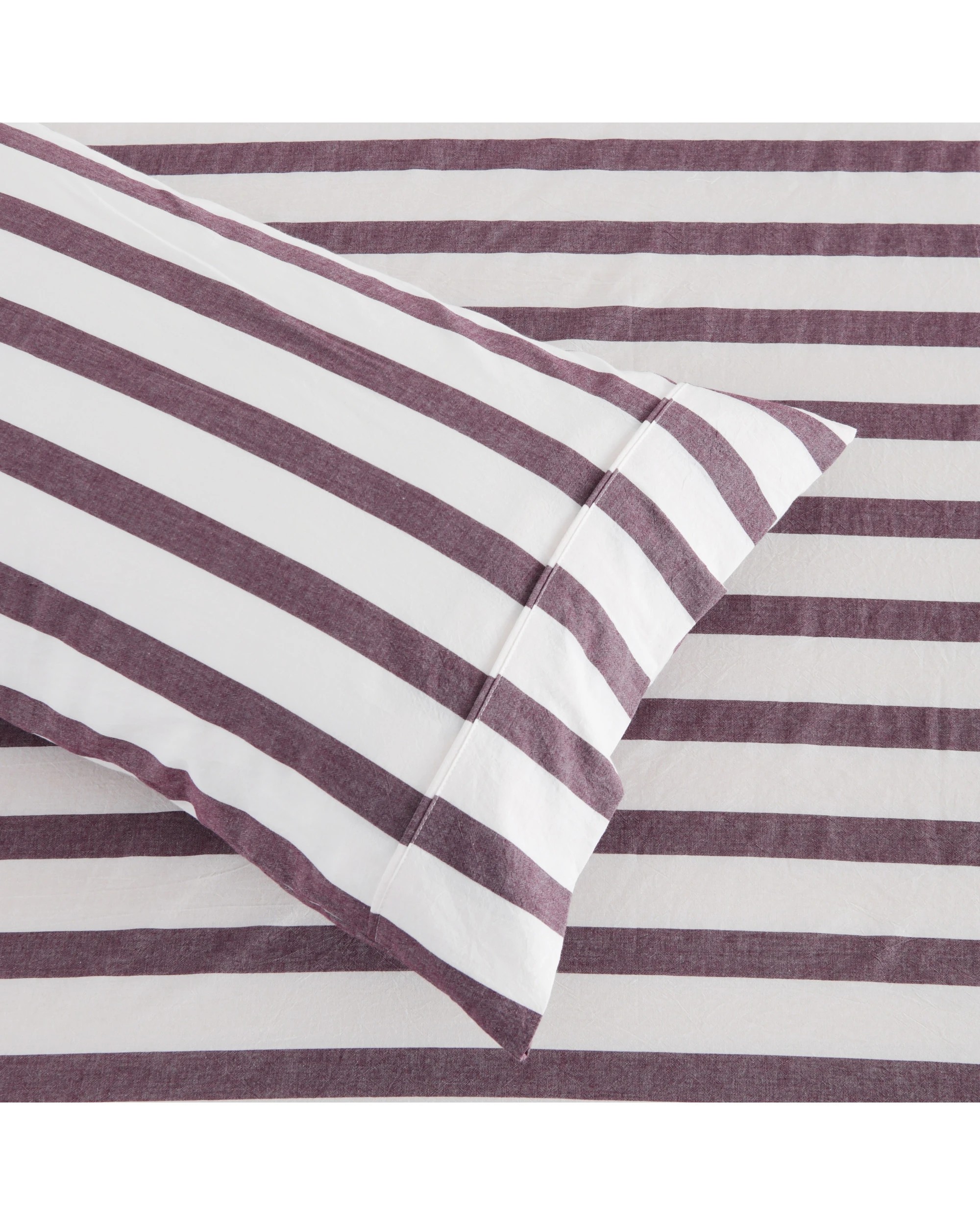 3 Dreamaker Cove Yarn Dyed Washed Cotton Striped Sheet Set - Super King Bed - Plum, 3 of 7