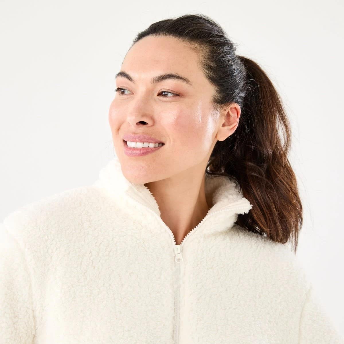 4 Active Womens Sherpa 1/4 Zip Sweatshirt CREAM, 4 of 6