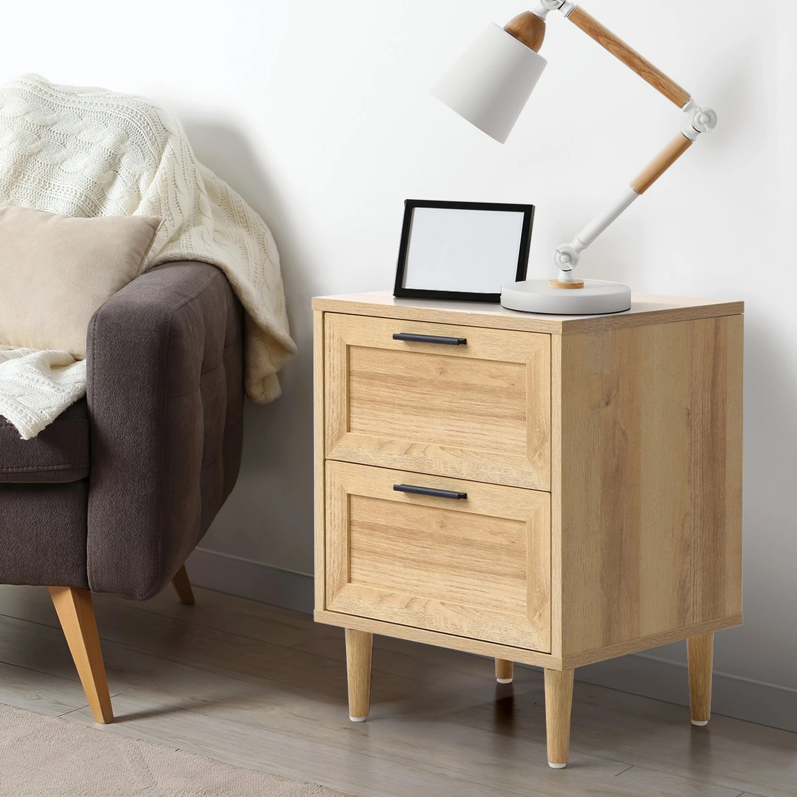 4 Oikiture Bedside Tables Set of 2 Nightstand Side End Table Bedroom Storage - Natural, 4 of 9