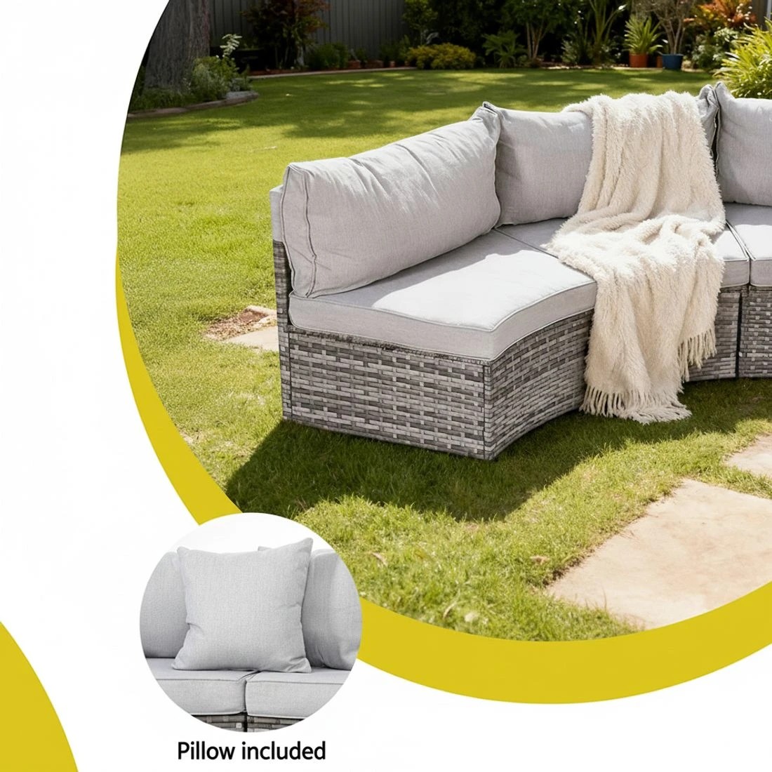 5 Gardeon 4 Seater Outdoor Sofa Set 7PCS Table Chair Set Garden Rattan Patio - Grey, 5 of 6