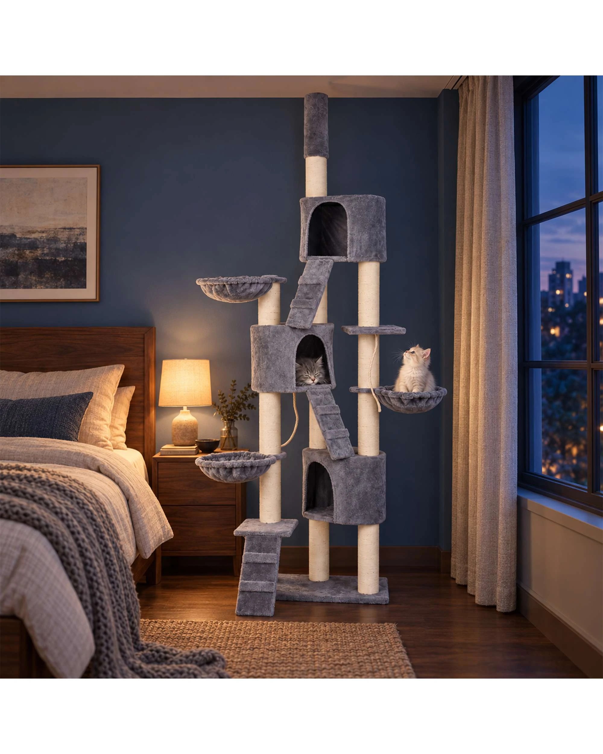 3 Advwin Floor to Ceiling Cat Tree Tower 230-254cm Scratching Post Scratcher Tower Condo House Furniture, 3 of 10