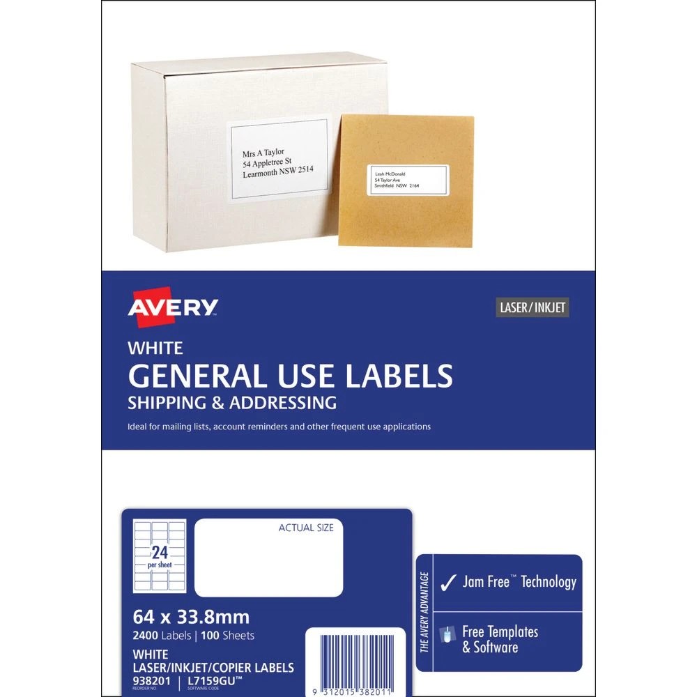 2 Avery 24UP Inkjet Laser General Use Labels White 100 Sheets, 2 of 4
