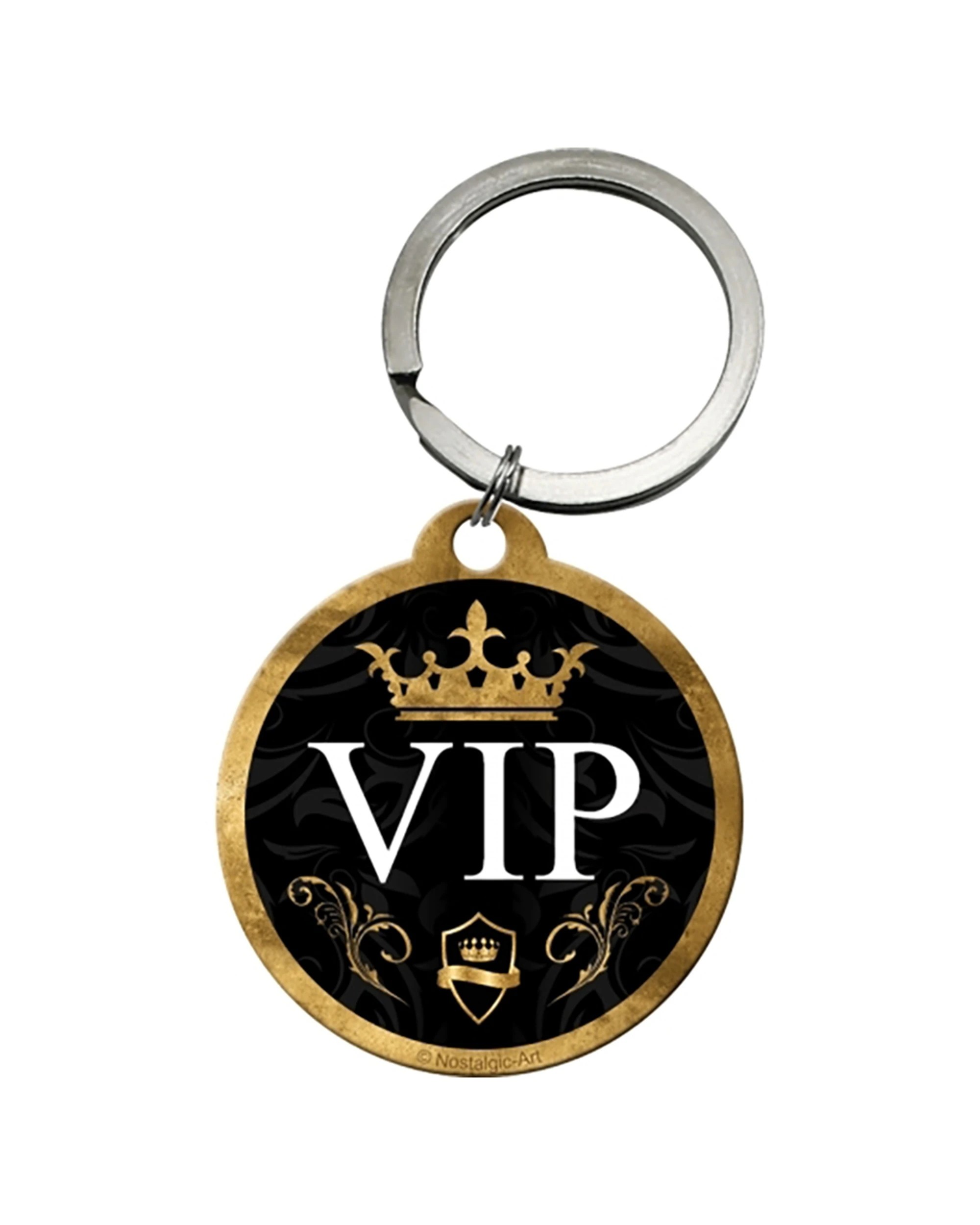 1 Nostalgic-Art Metal Round Keyring VIP Stainless Steel - Black, 1 of 1