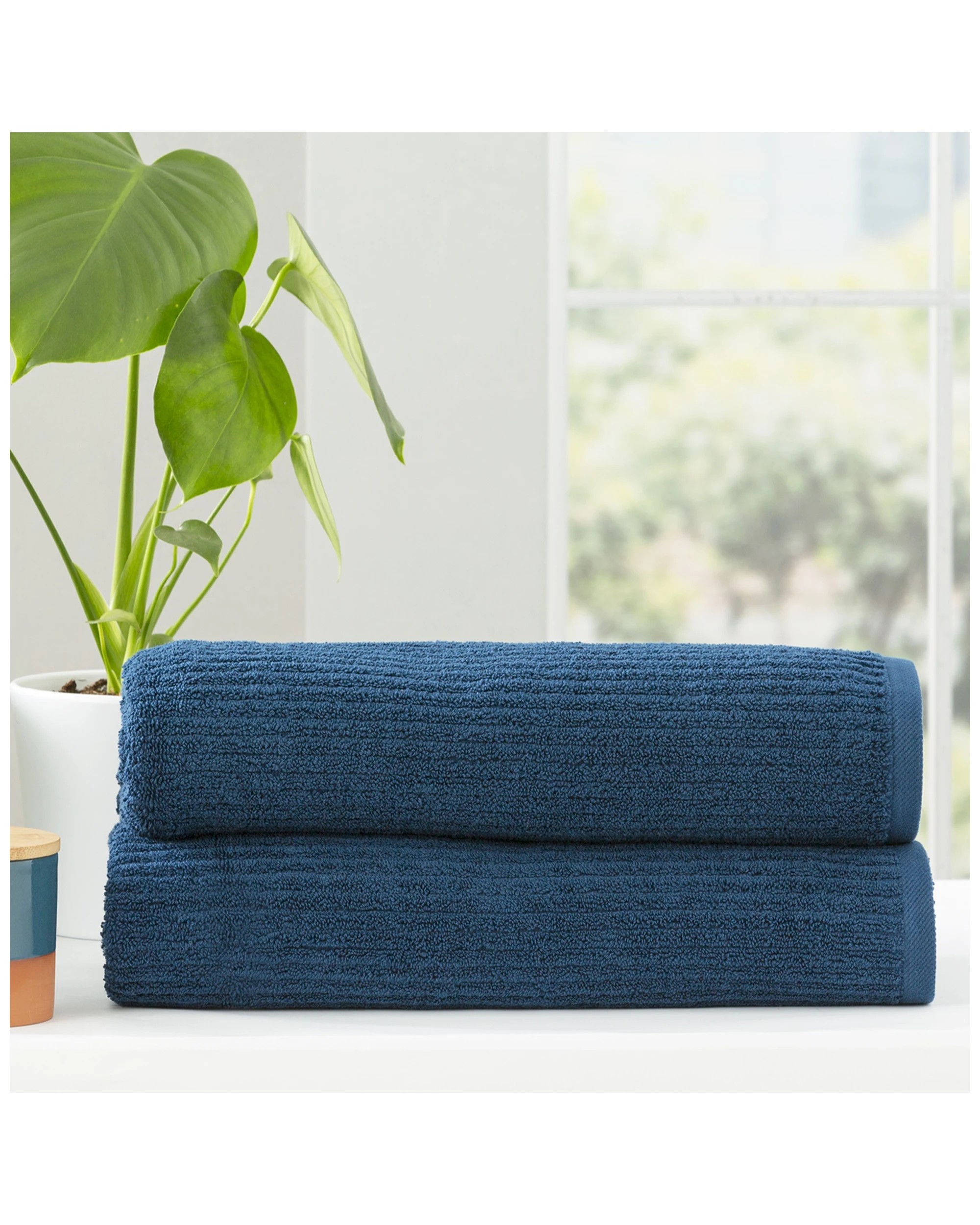 1 2pc KG Linen 650GSM Soft Cotton Ribbed Bathroom Towel Sheet Ink - Blue, 1 of 3