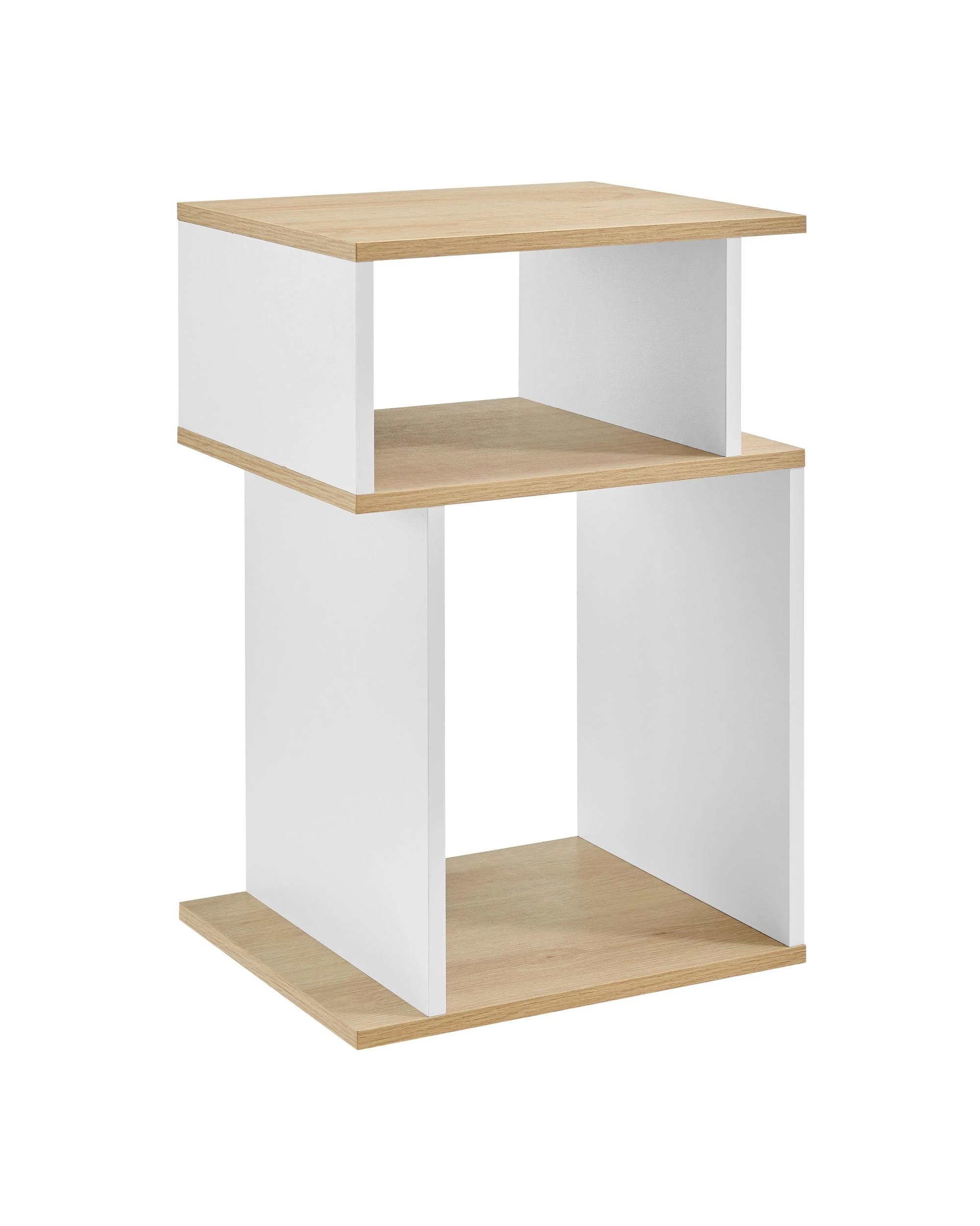1 Kodu Small 2 Tier Side Table Storage Shelf Unit Oak Look - White, 1 of 9