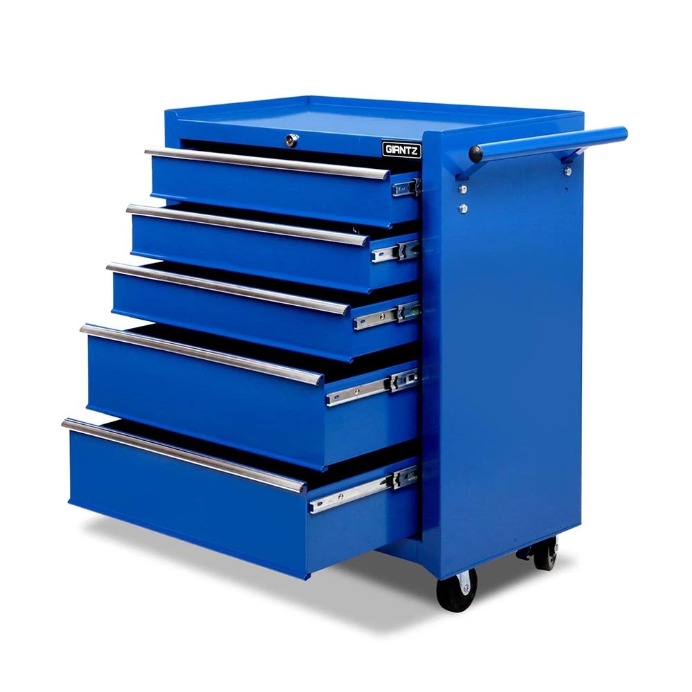 1 Giantz 5 Drawer Tool Box Cabinet Chest Trolley Box Garage Storage Toolbox - Blue, 1 of 8