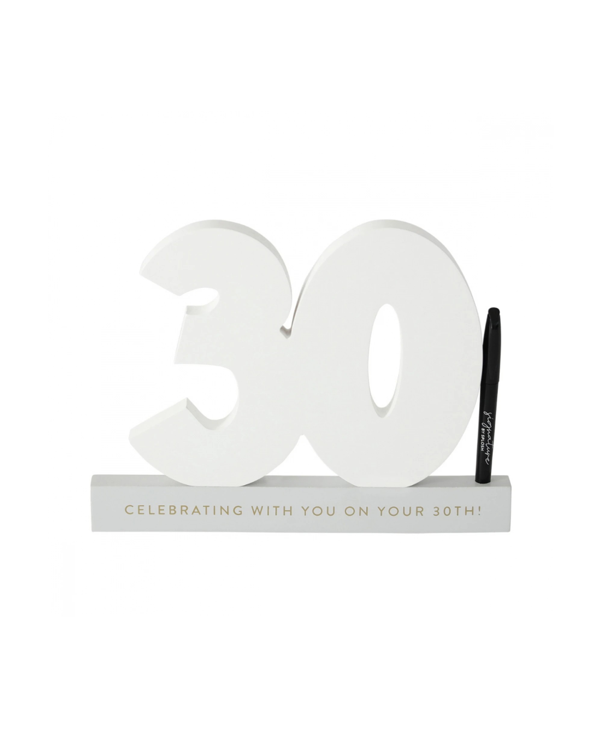 1 Splosh 30th Birthday Wooden Signature Number W/ Marker Keepsake 29x21cm - White, 1 of 6