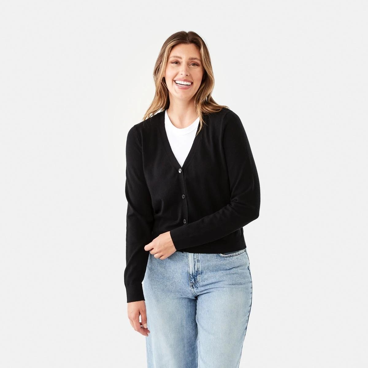 1 V-Neck Lightweight Cardigan BLACK, 1 of 6