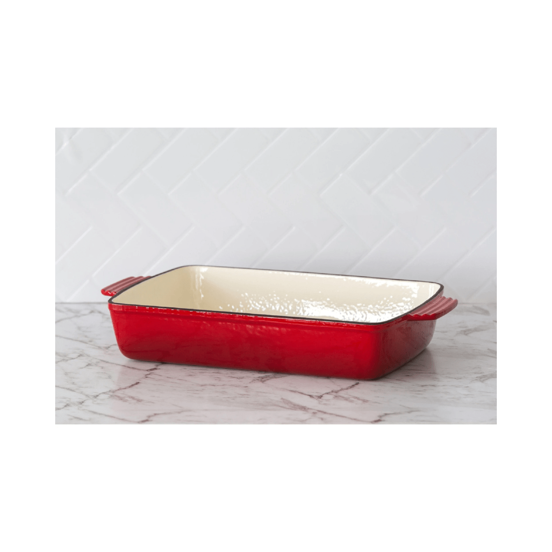 2 Healthy Choice Enamelled Cast Iron 38.5x23cm Rectangular Roaster (3.4L) - Red, 2 of 6