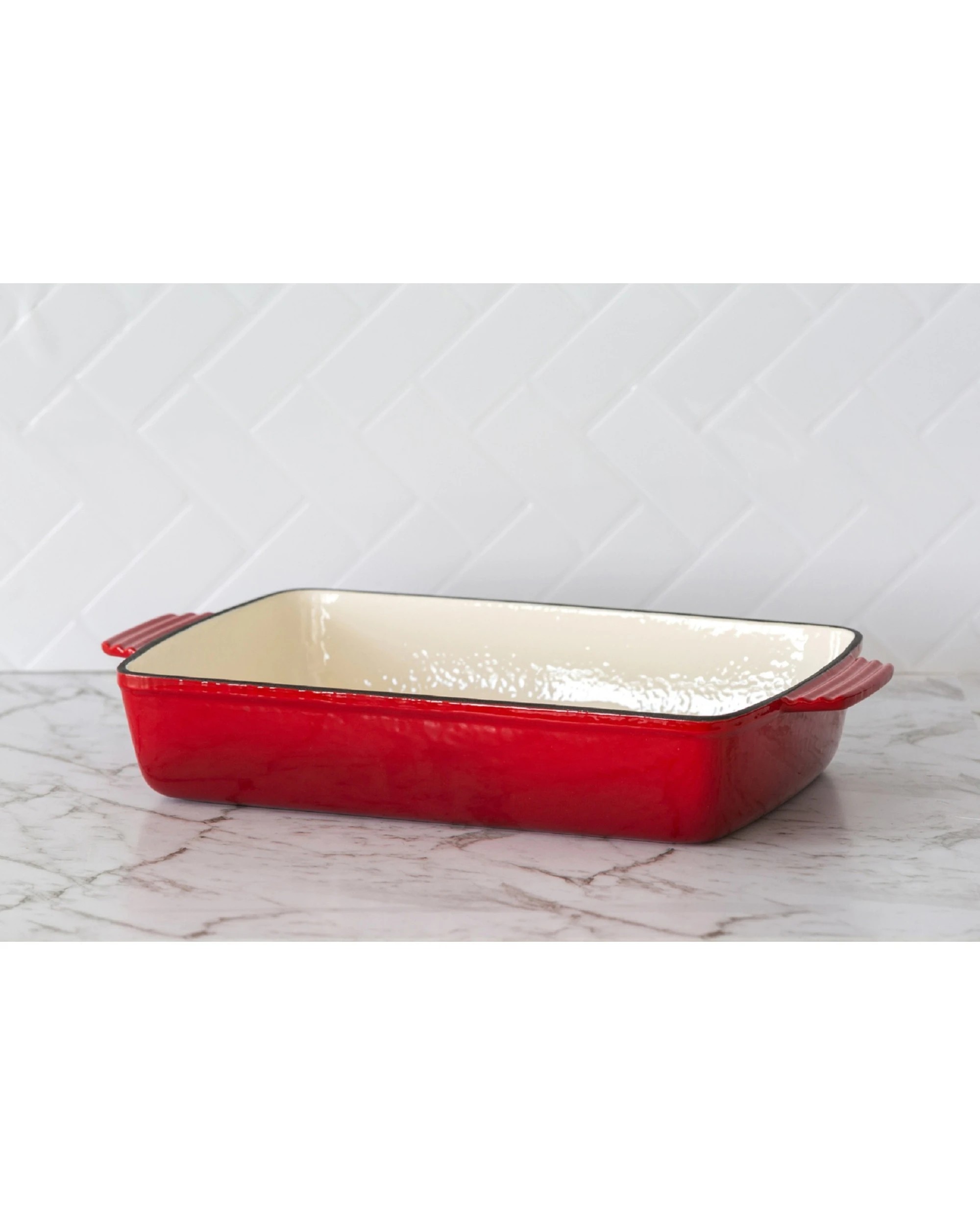 2 Healthy Choice Enamelled Cast Iron 38.5x23cm Rectangular Roaster (3.4L) - Red, 2 of 6