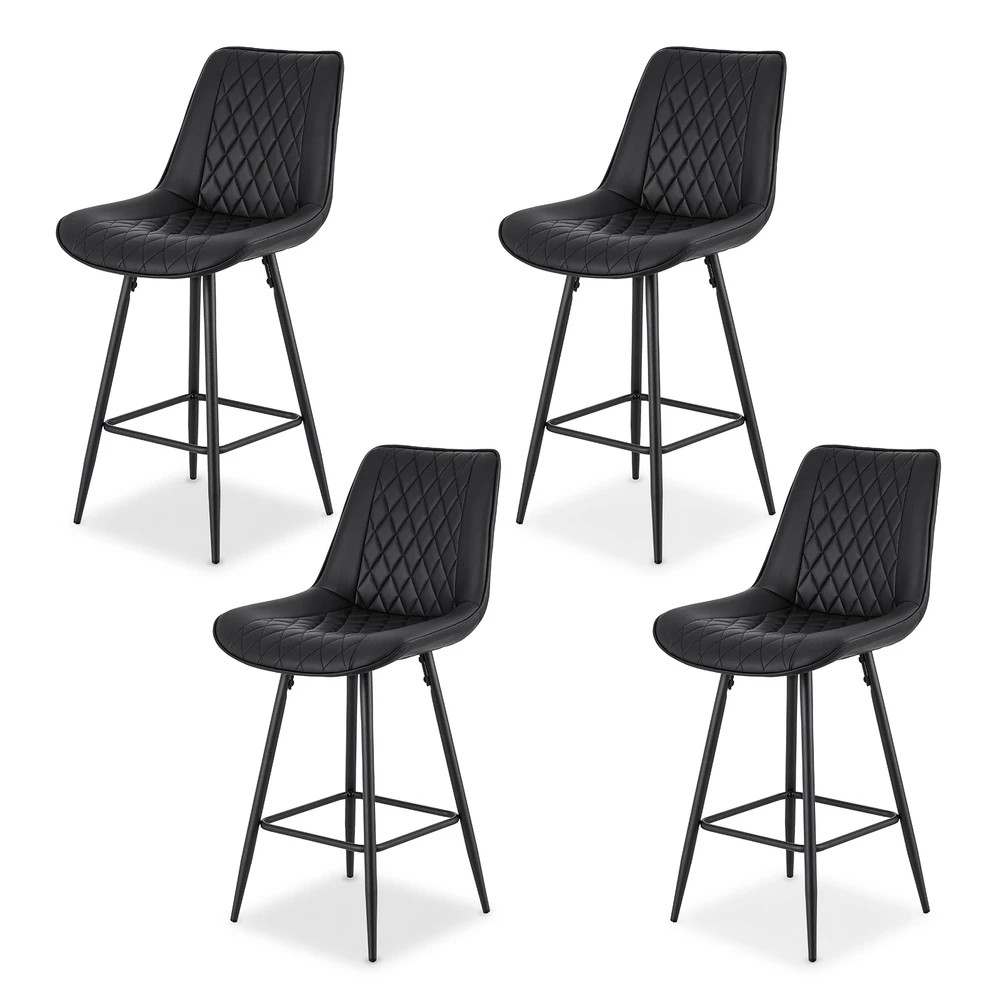 1 Artiss 4x Bar Stools Kitchen Dining Chair Counter Stool Diamond PU Leather - Black, 1 of 6